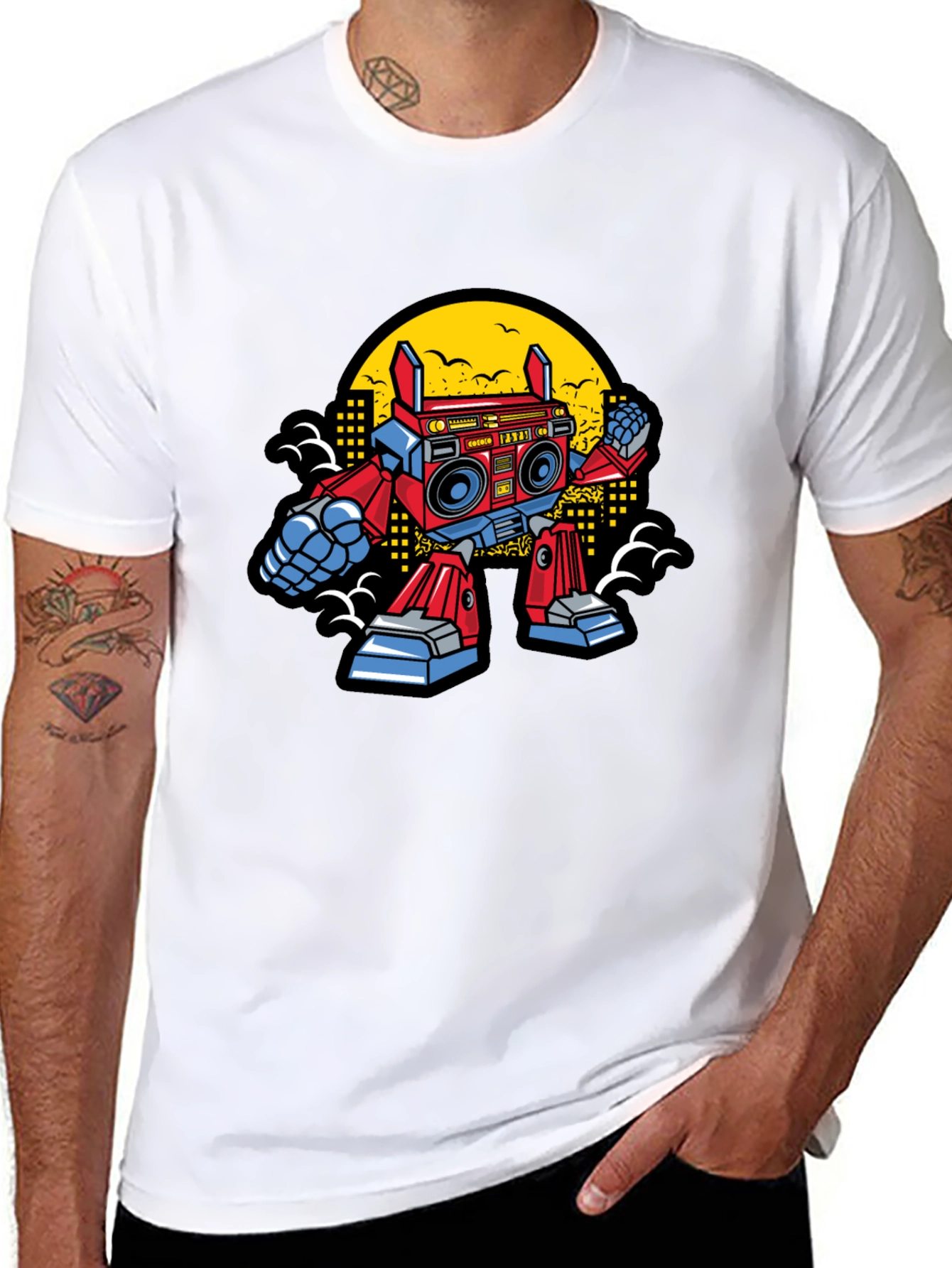 Retro Robot Boombox Graphic T-Shirt