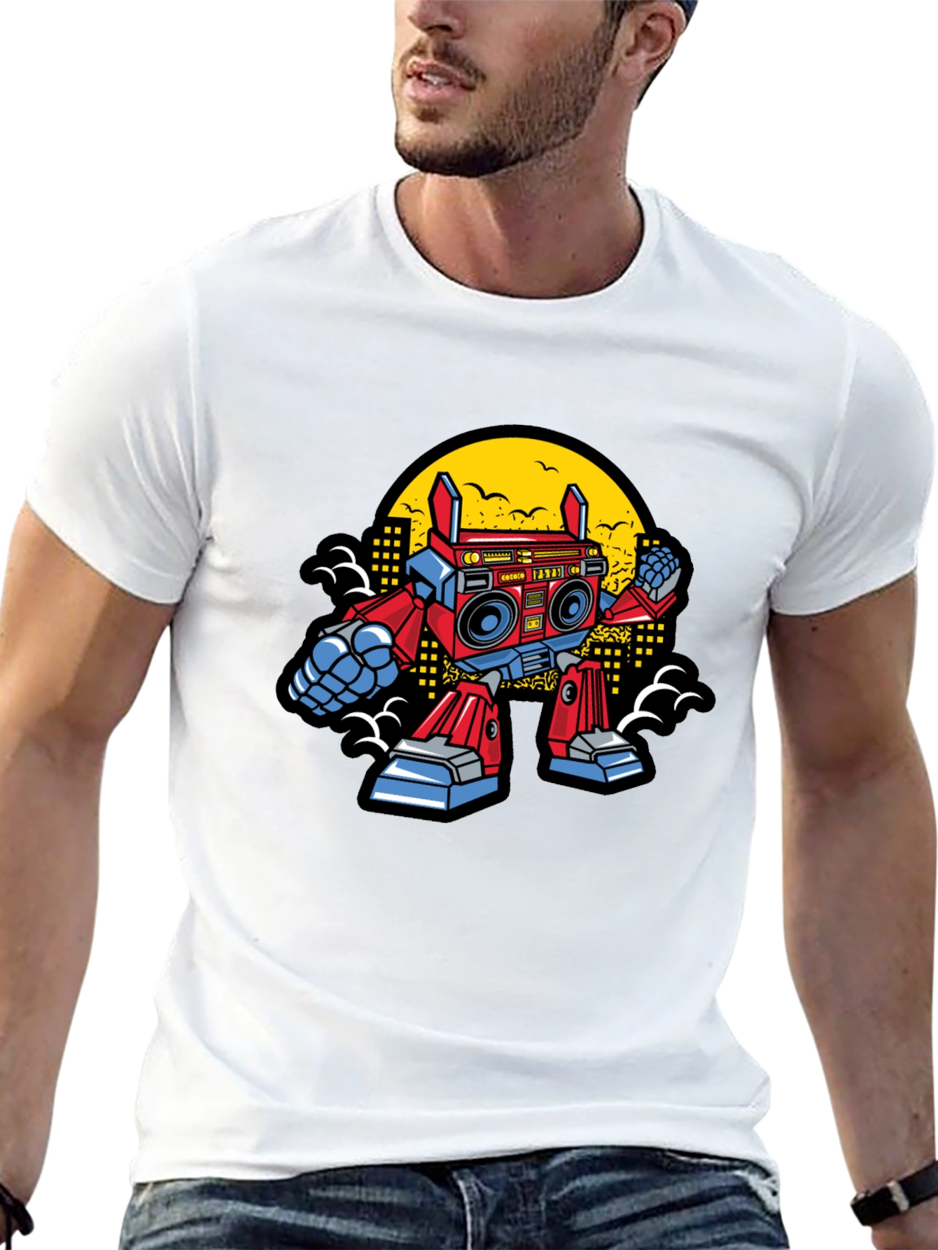 Retro Robot Boombox Graphic T-Shirt