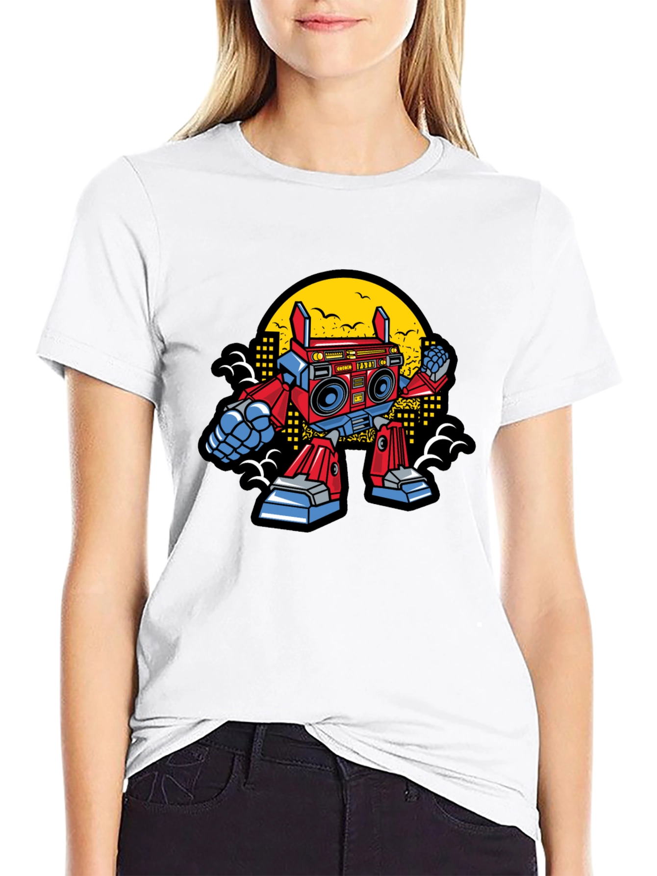 Retro Robot Boombox Graphic T-Shirt
