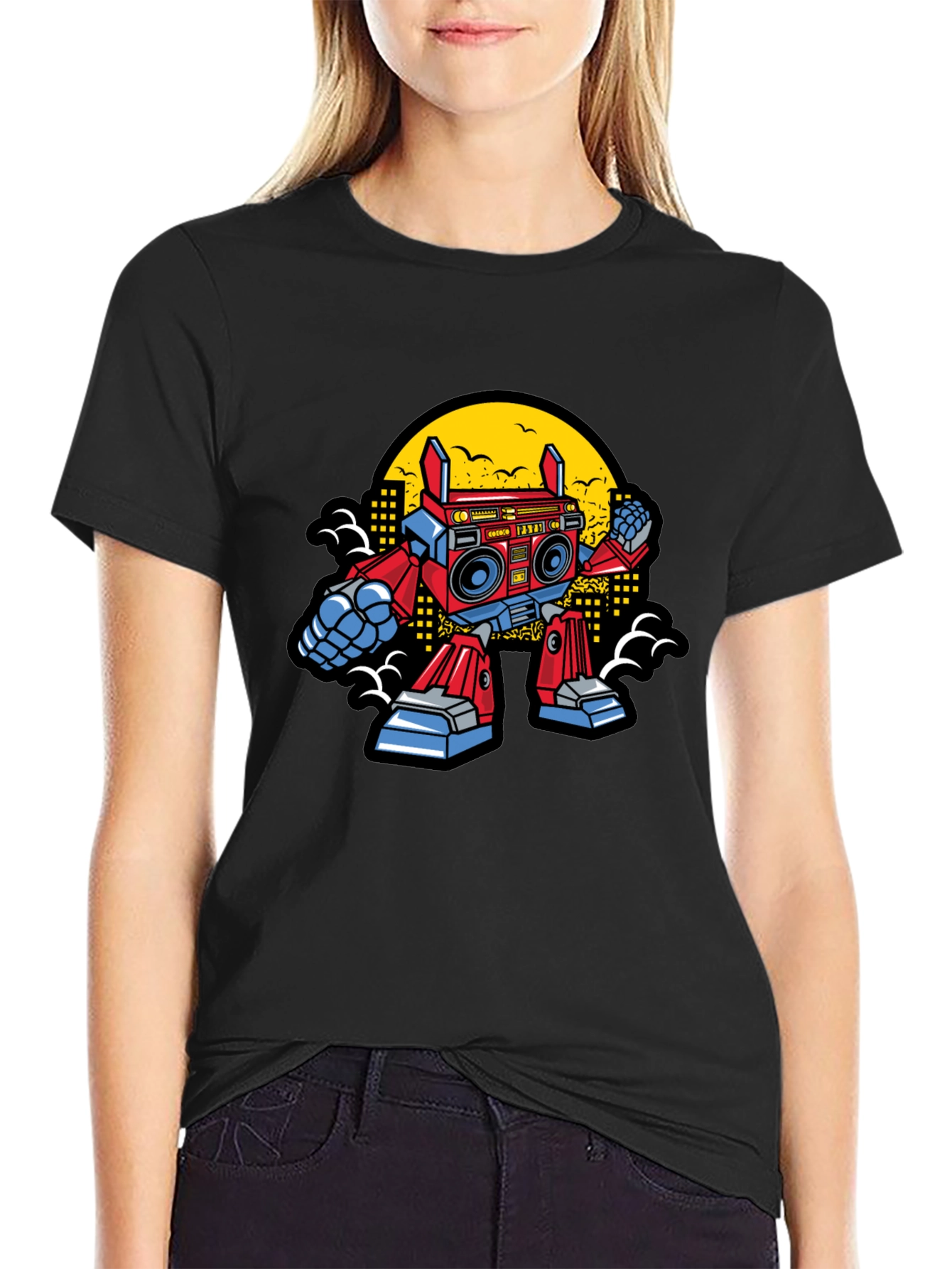 Retro Robot Boombox Graphic T-Shirt