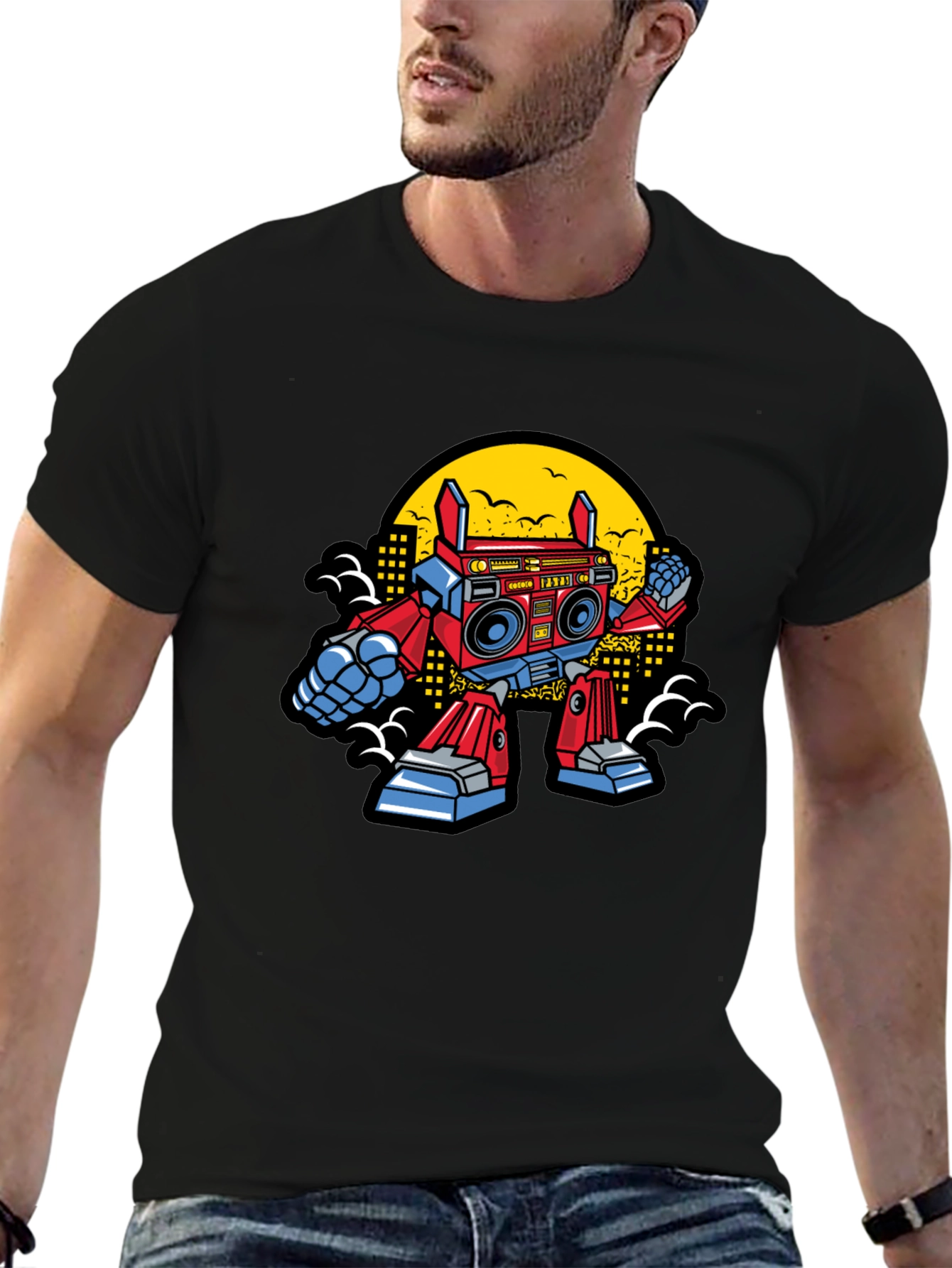 Retro Robot Boombox Graphic T-Shirt