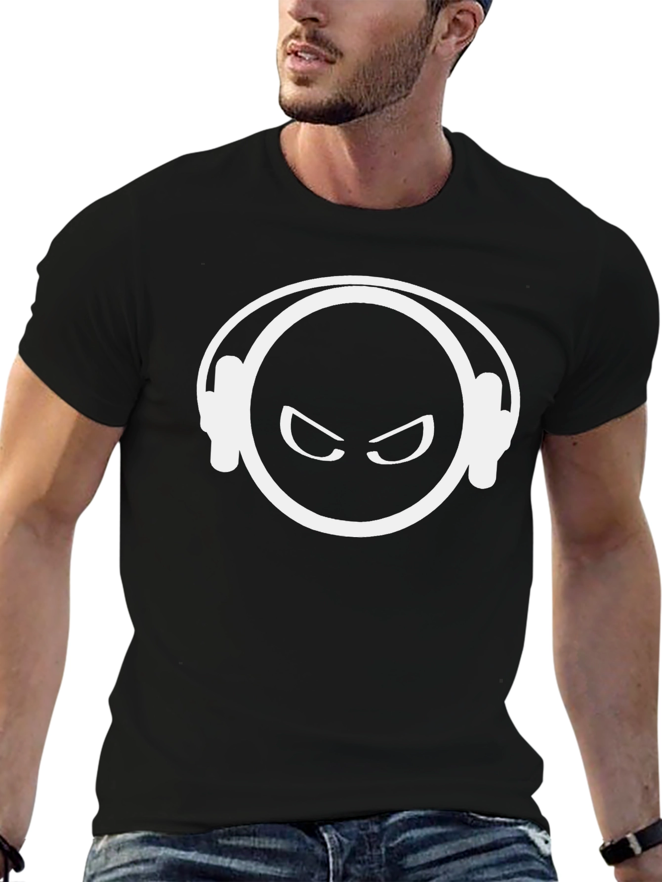 DJ Mask Graphic Tee - Black Cotton Blend