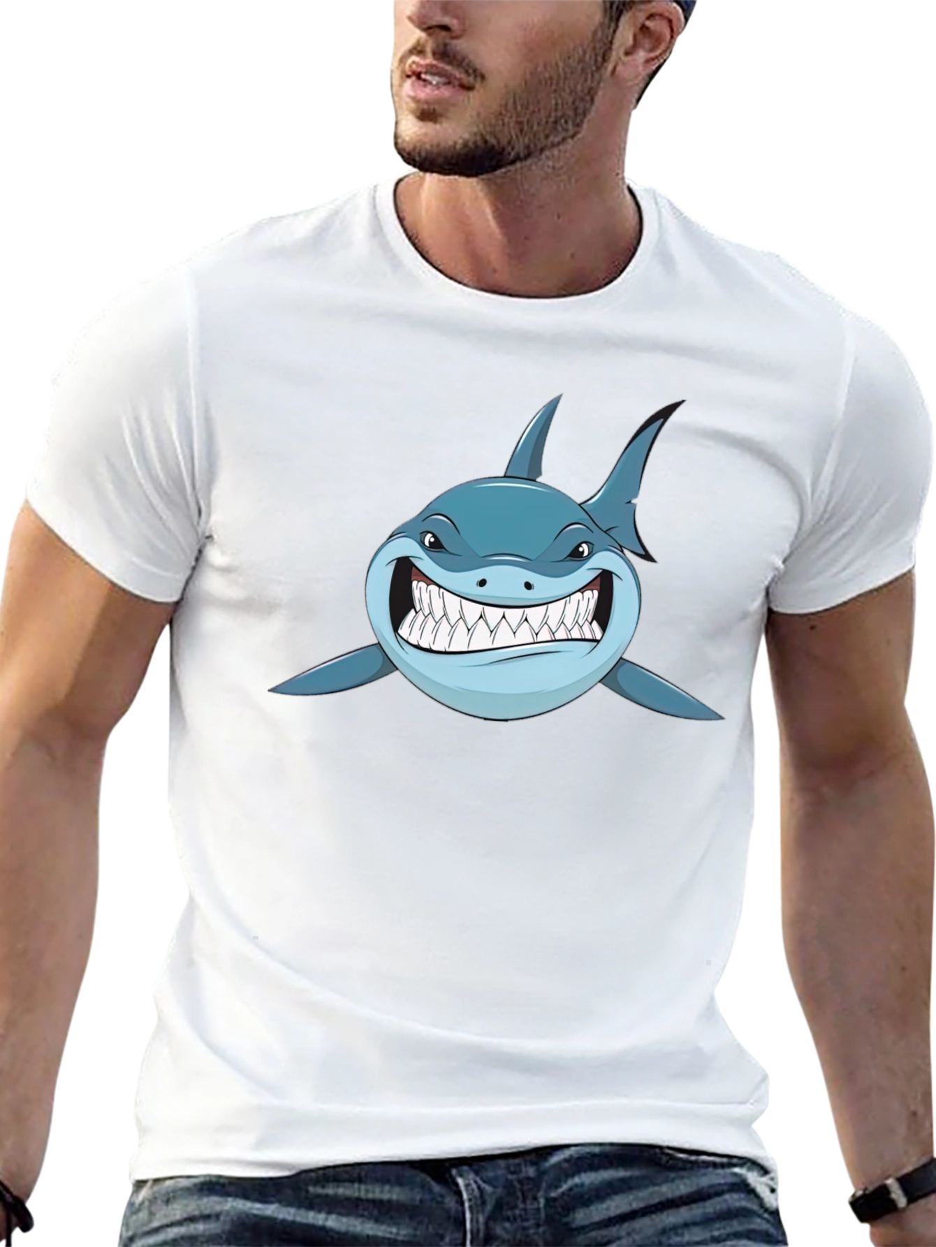 Shark Graphic Print Black T-Shirt for Men