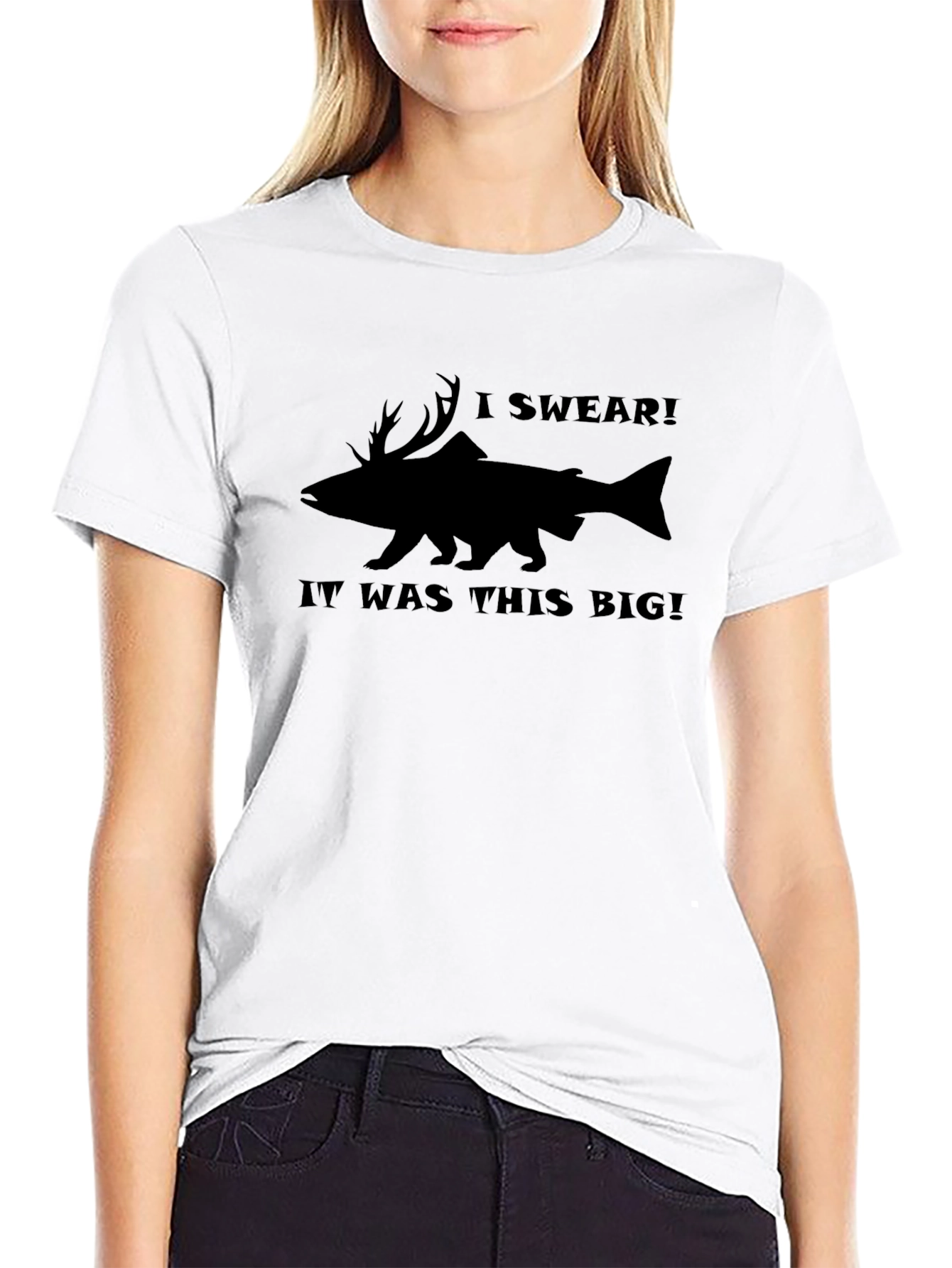 Humorous I Swear Fishing Tale Black T-Shirt