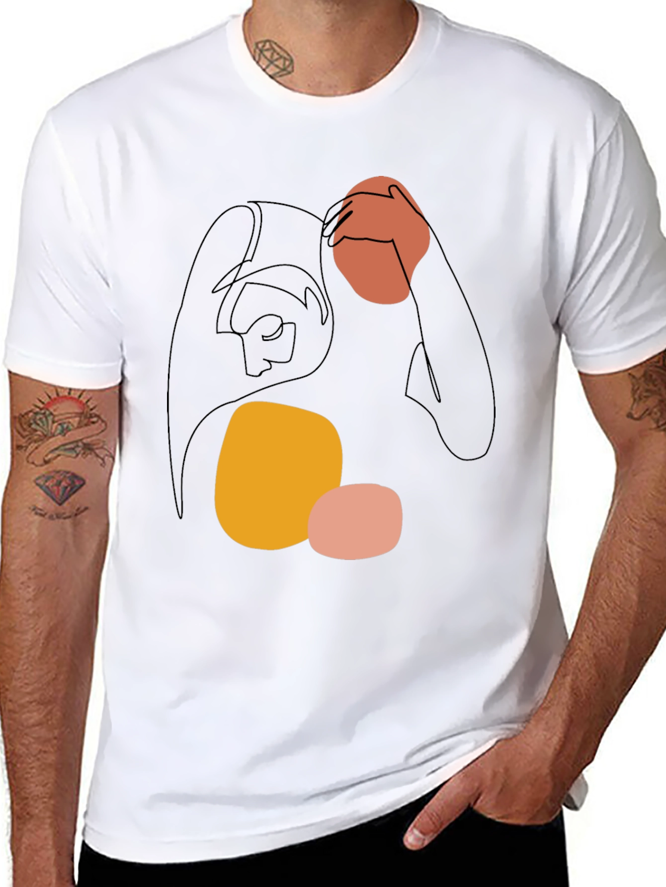 Abstract Line Art Graphic Tee - Modern Casual Shirt