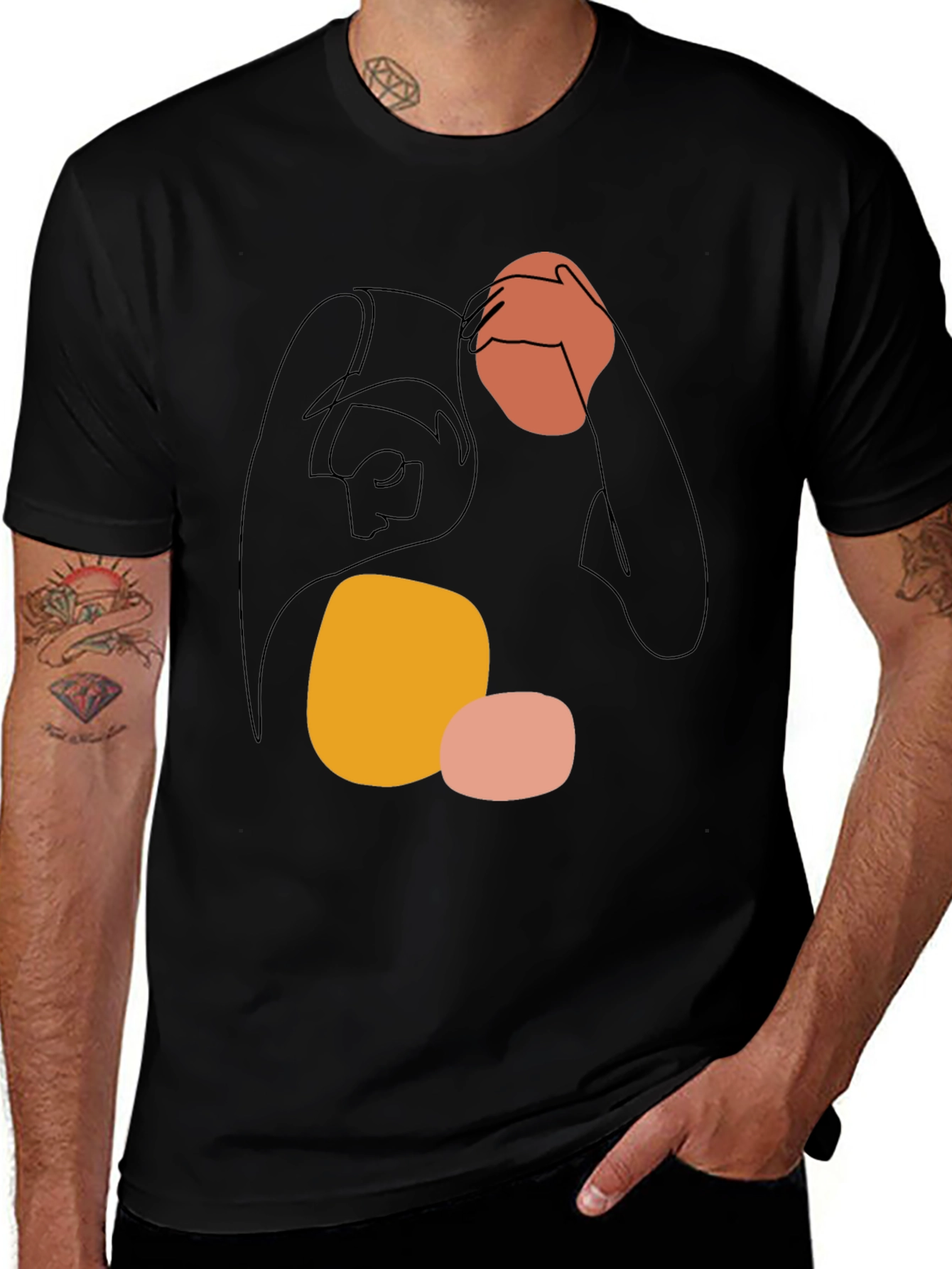 Abstract Line Art Graphic Tee - Modern Casual Shirt
