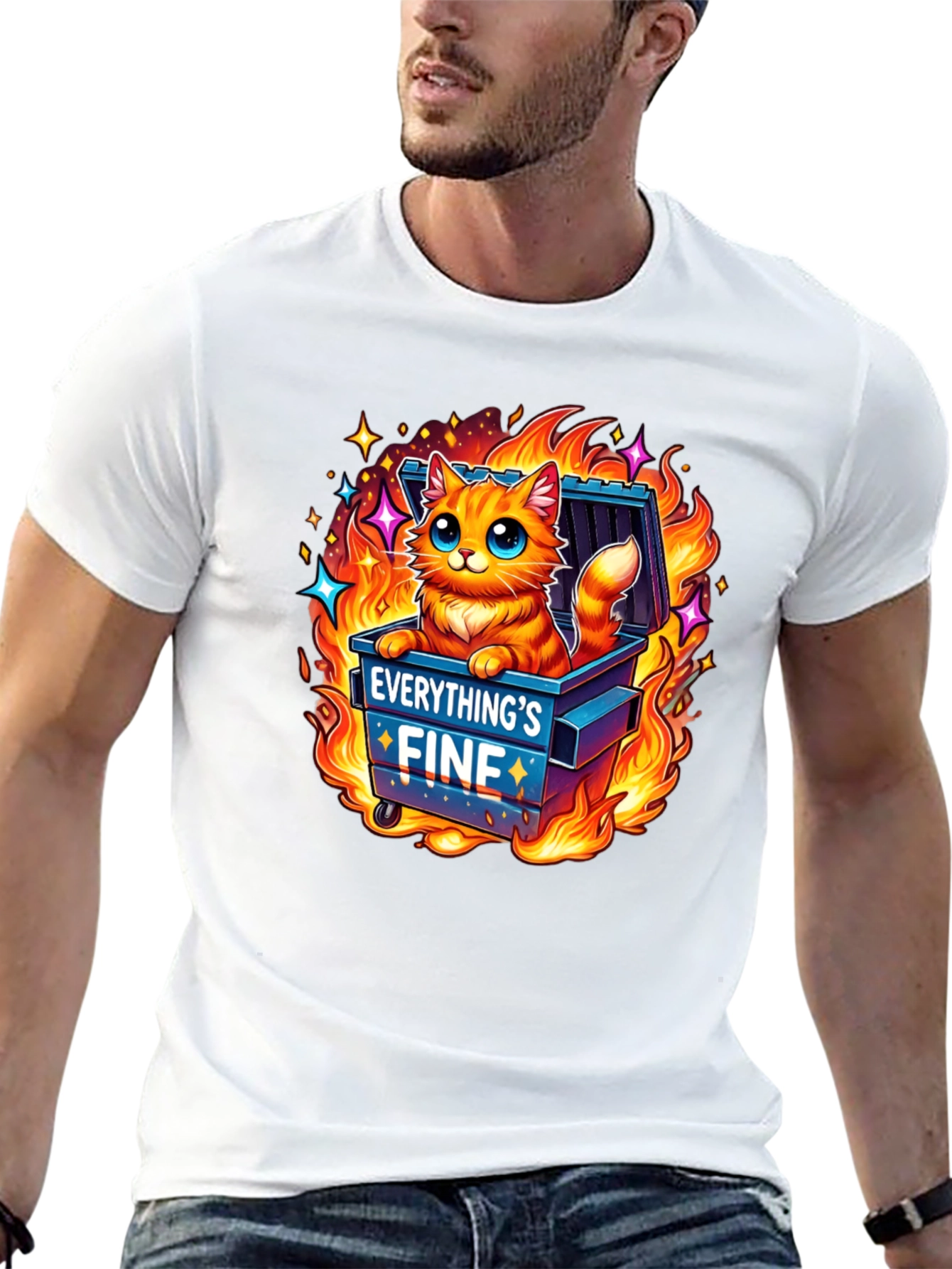 Everythings Fine Cat Dumpster Fire Graphic Tee
