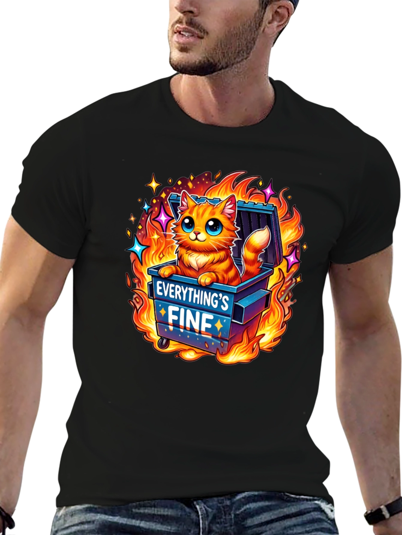 Everythings Fine Cat Dumpster Fire Graphic Tee