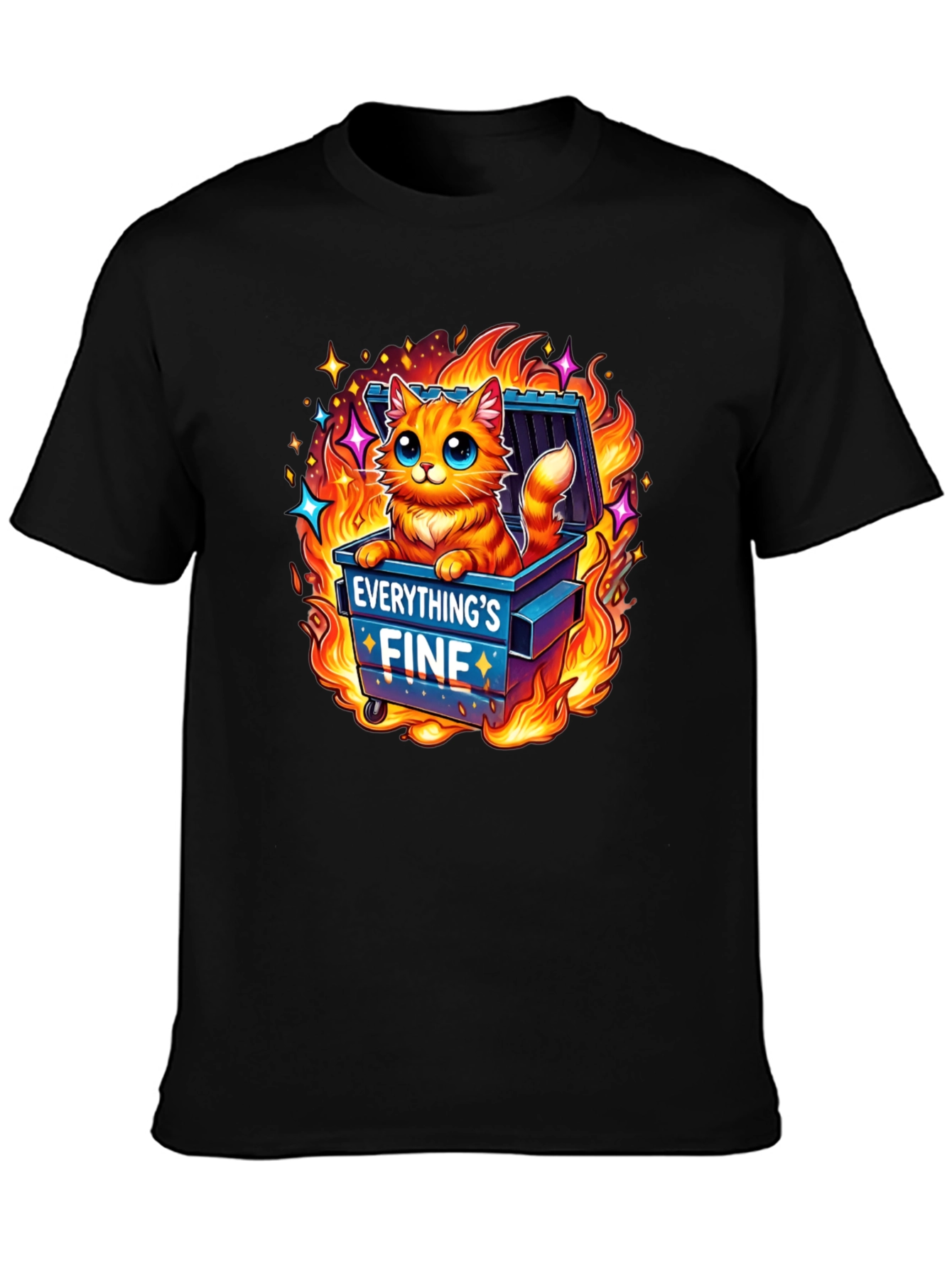 Everythings Fine Cat Dumpster Fire Graphic Tee