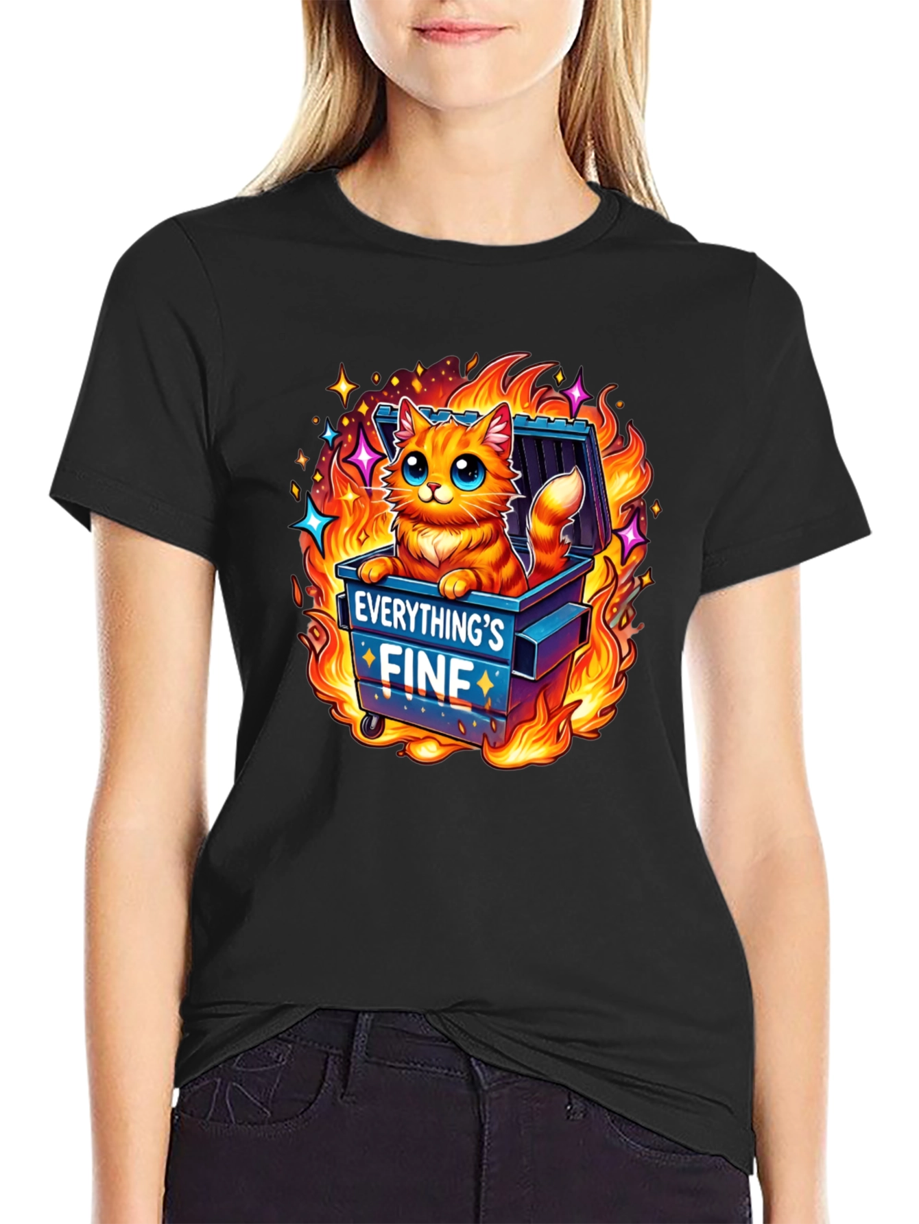 Everythings Fine Cat Dumpster Fire Graphic Tee