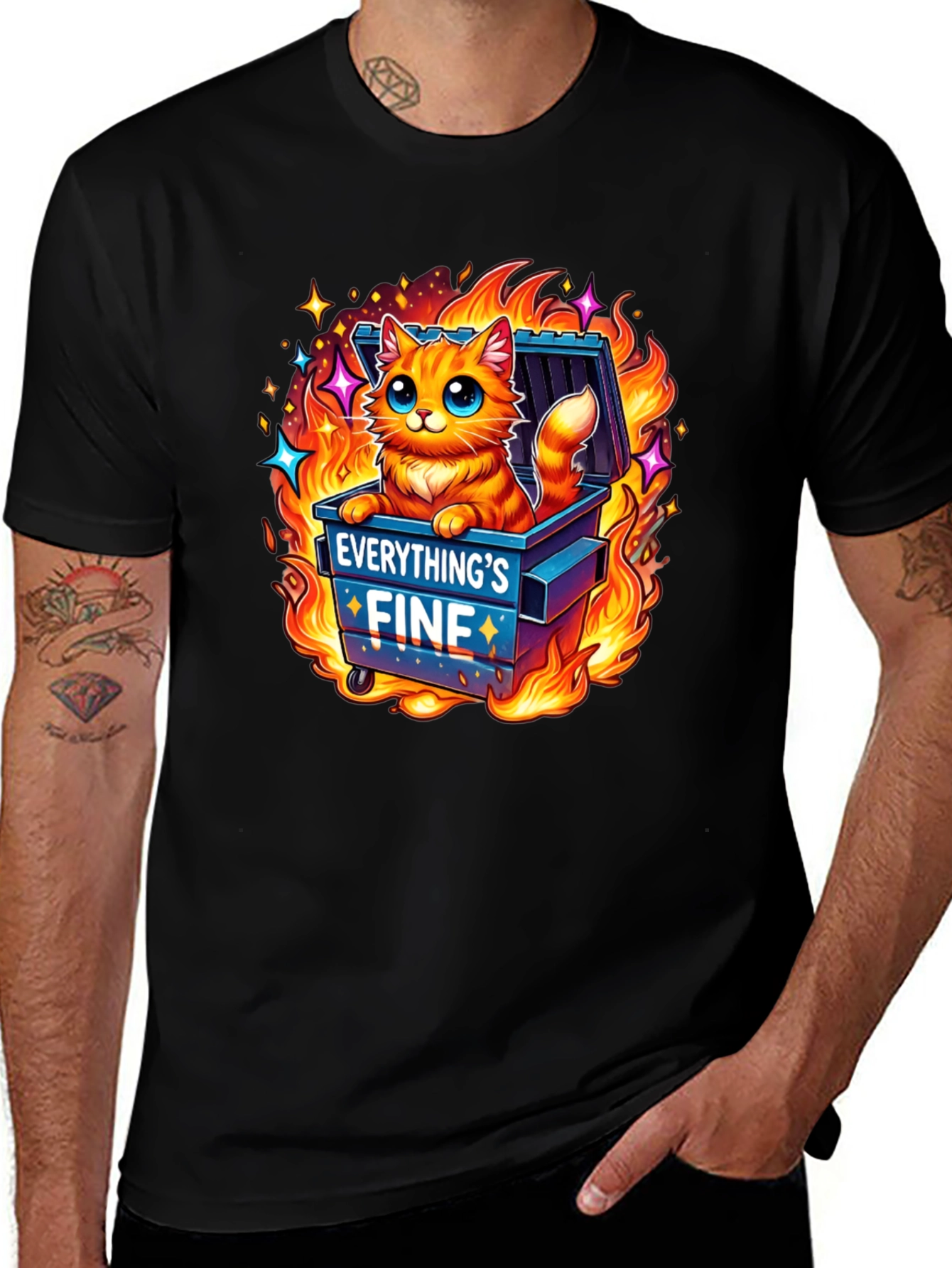 Everythings Fine Cat Dumpster Fire Graphic Tee