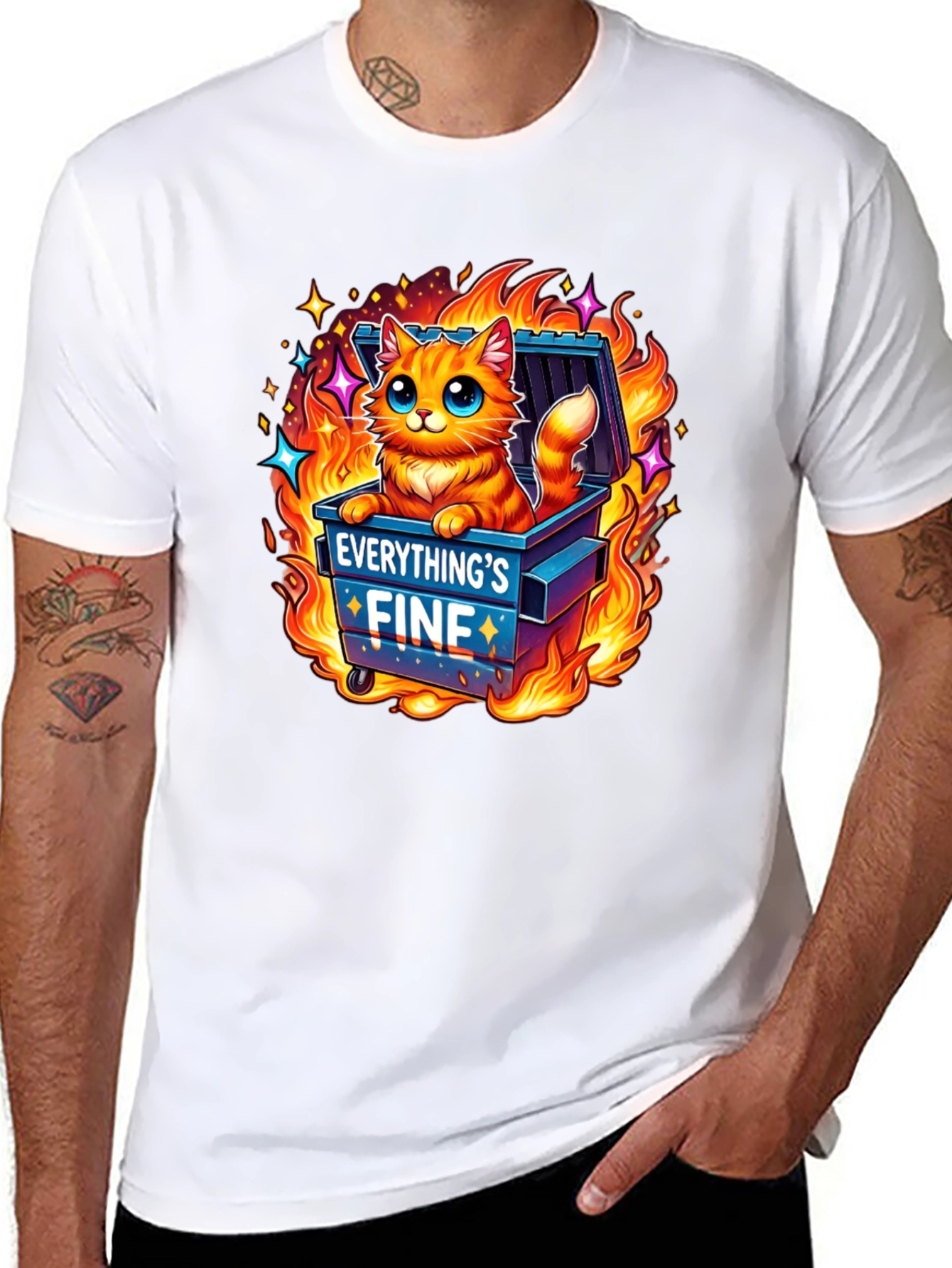 Everythings Fine Cat Dumpster Fire Graphic Tee