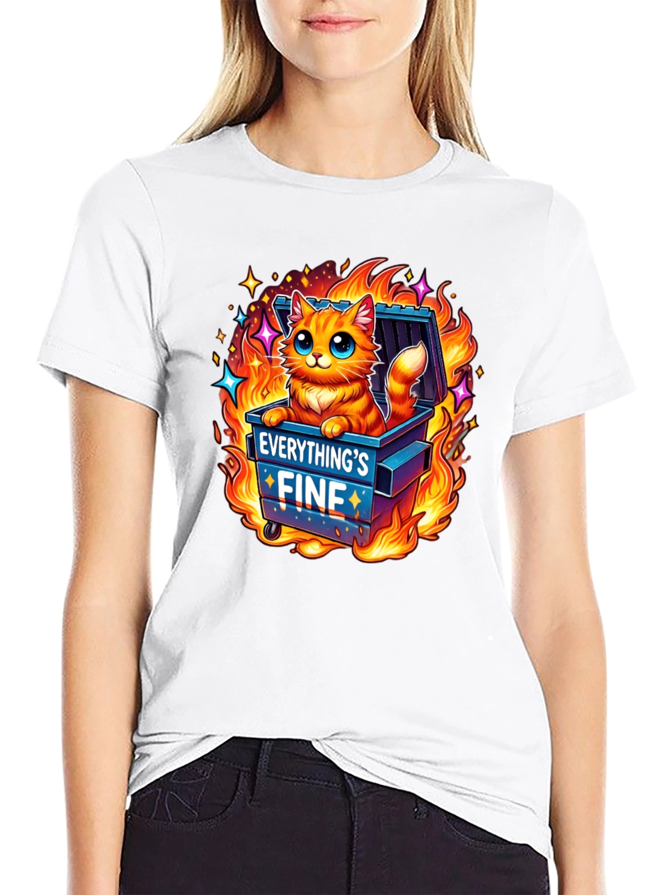 Everythings Fine Cat Dumpster Fire Graphic Tee