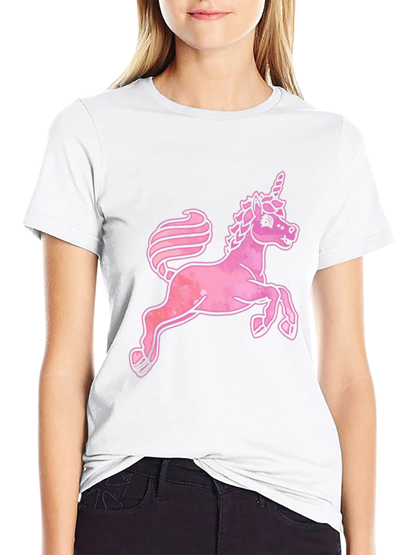 Pink Unicorn Graphic Black T-Shirt