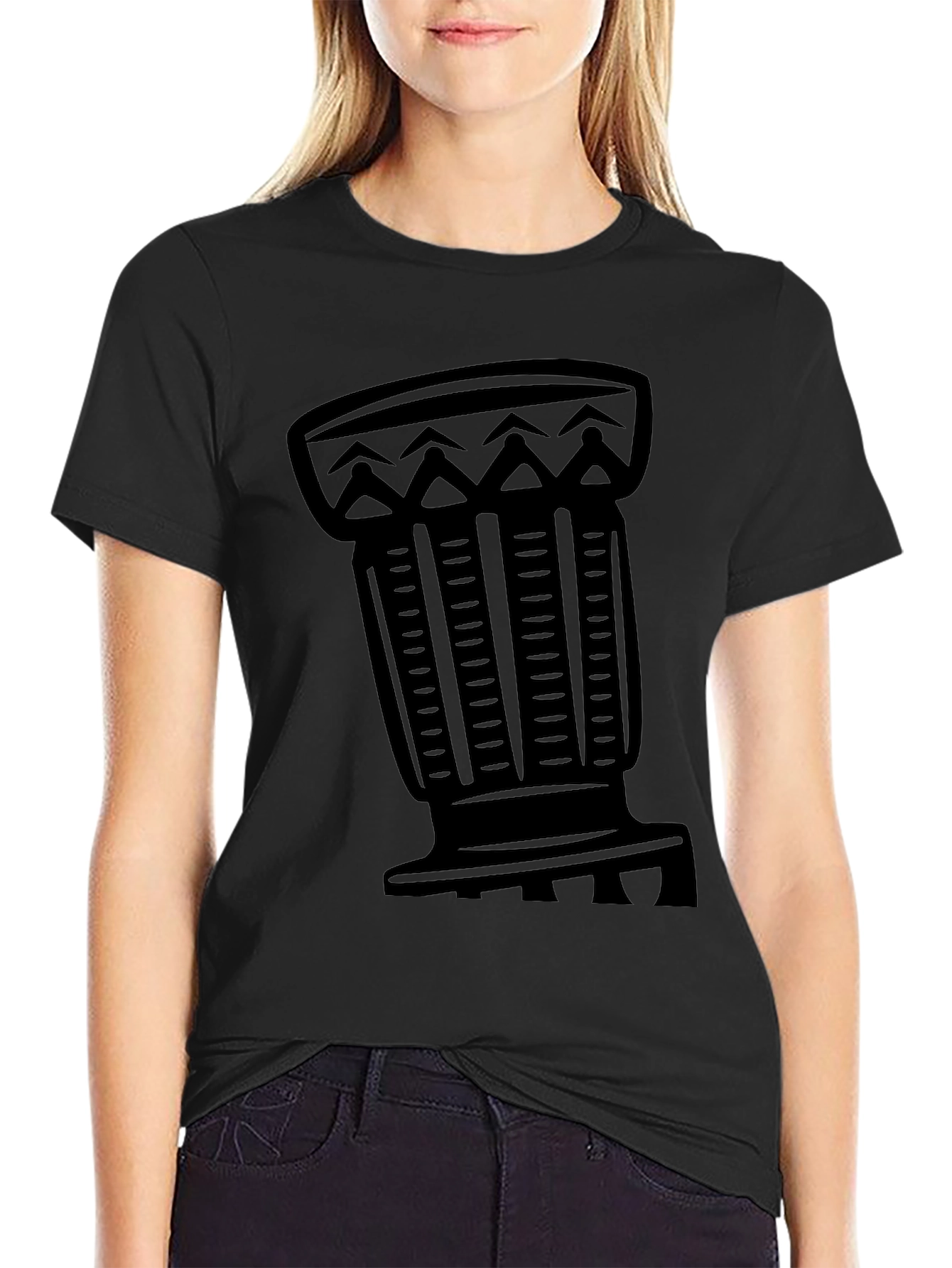Tribal Drum Graphic Tee - Black