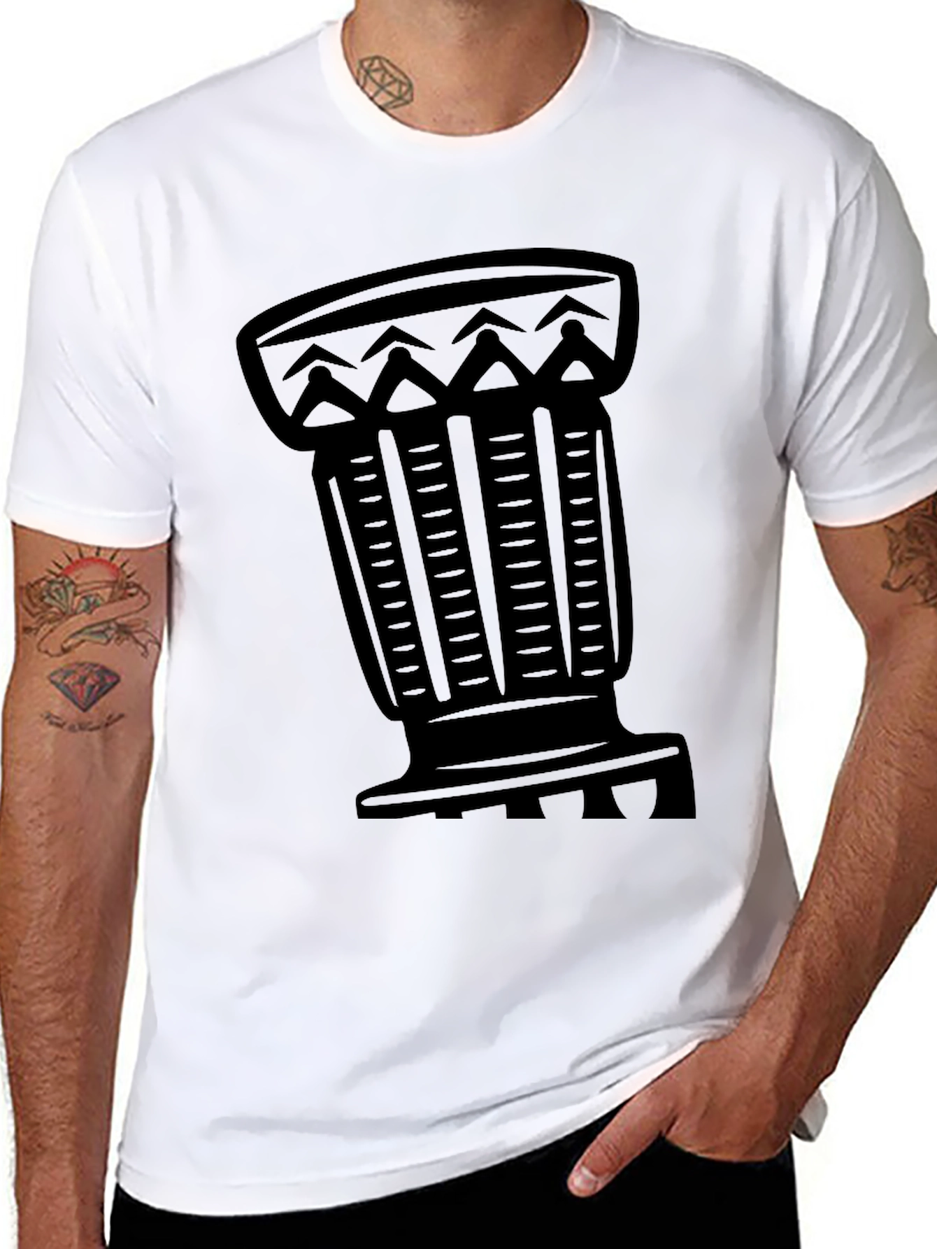 Tribal Drum Graphic Tee - Black