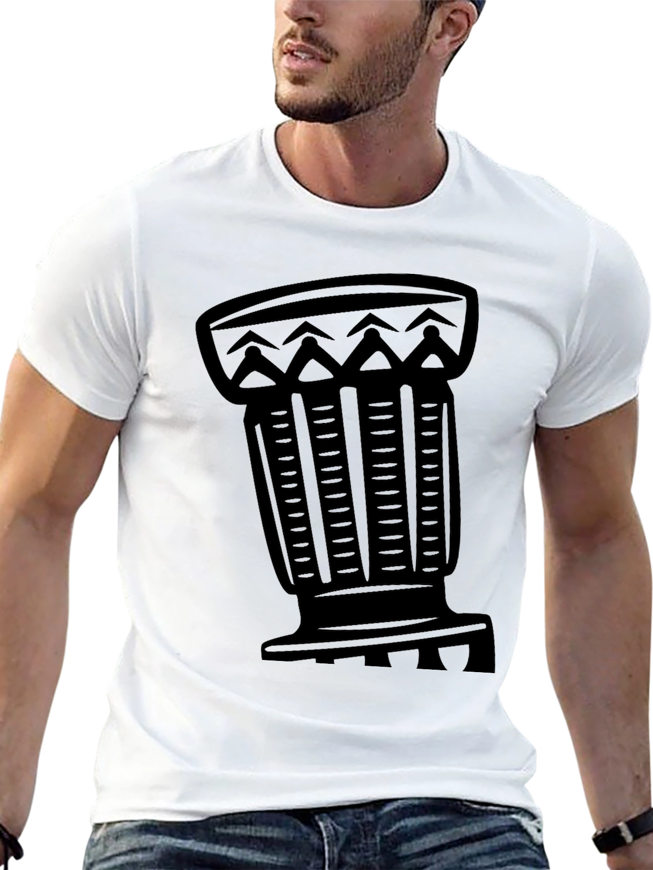 Tribal Drum Graphic Tee - Black