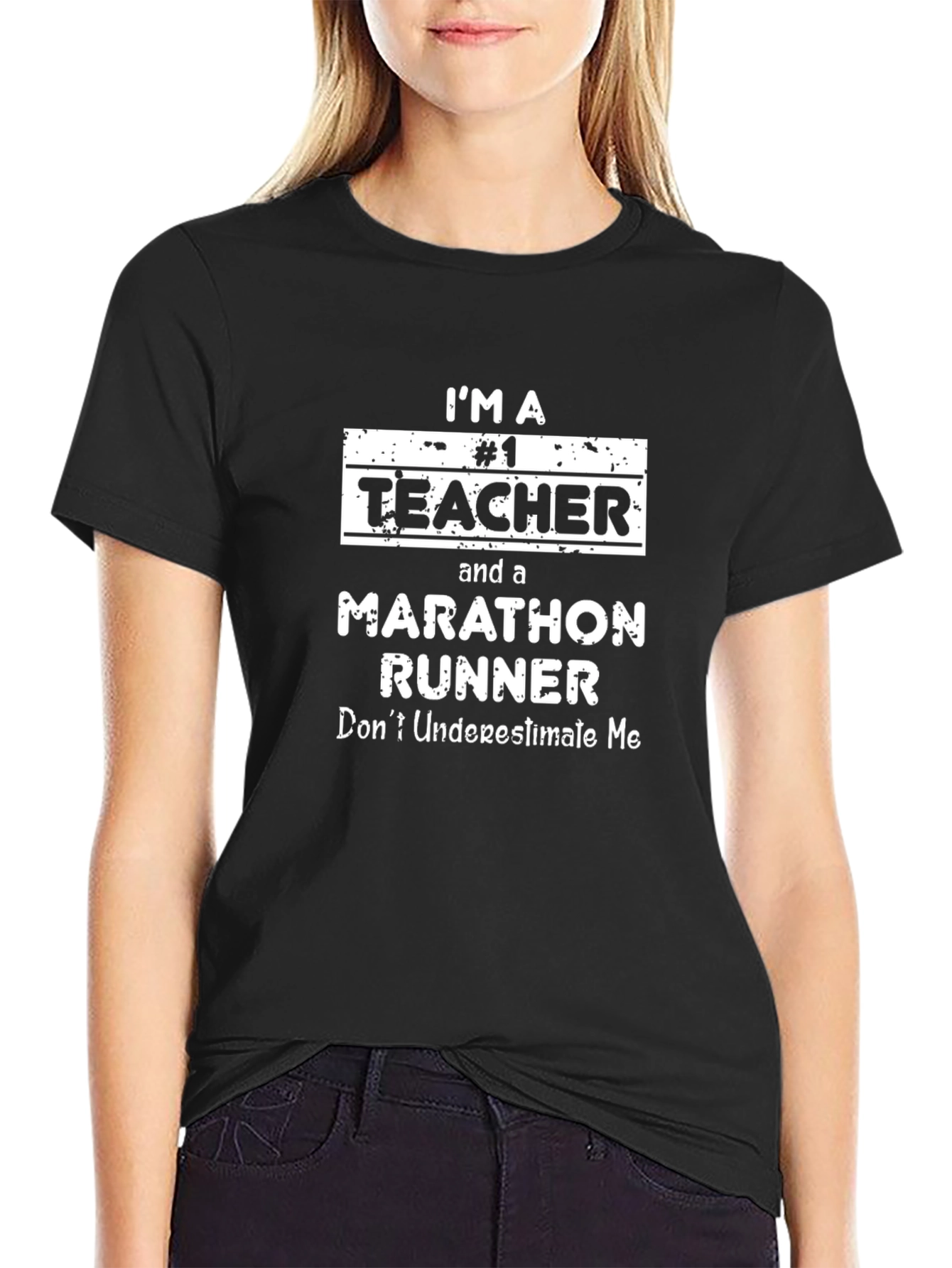 Teacher Marathon Runner Black Graphic Tee