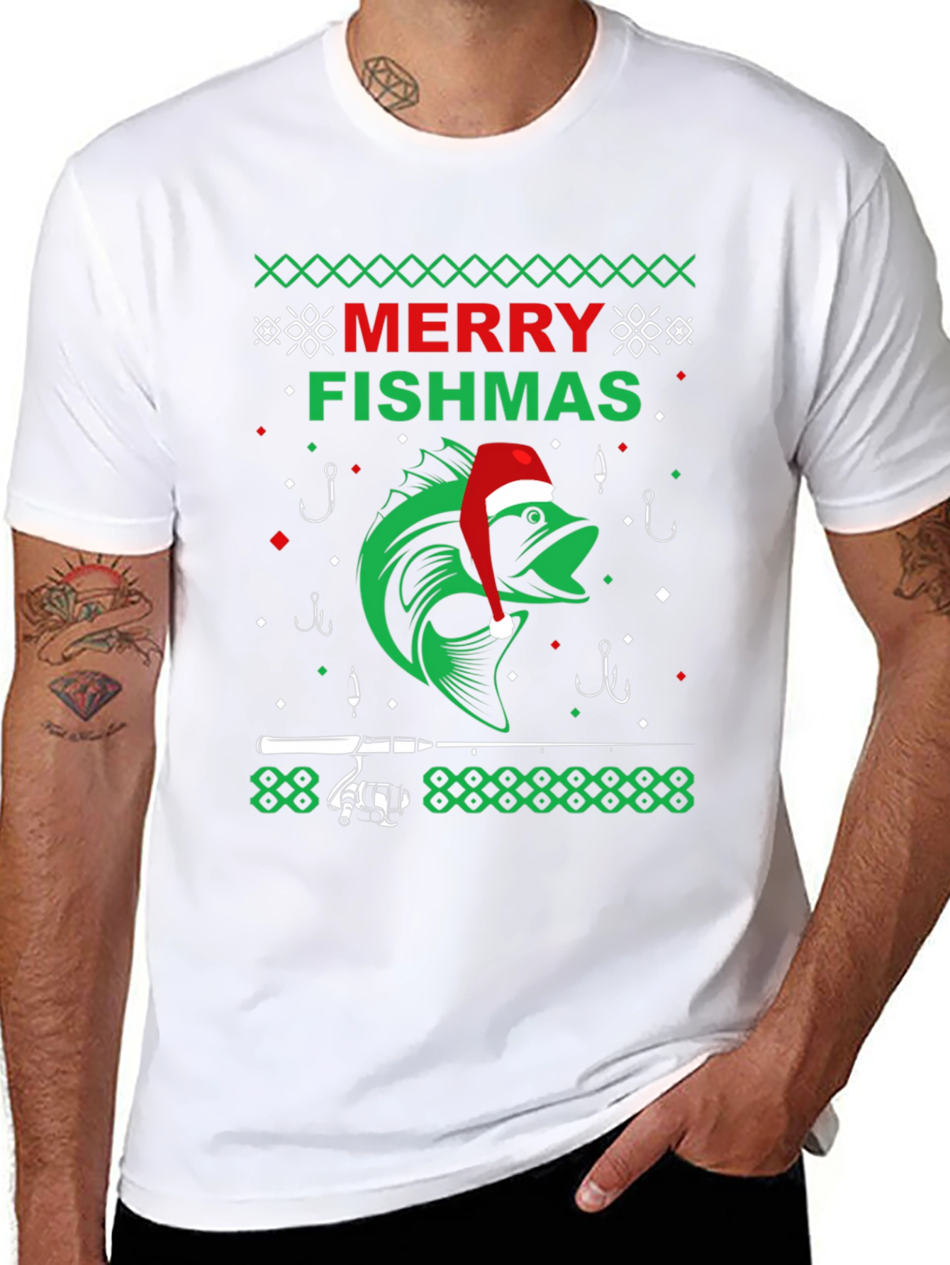 Merry Fishmas Graphic T-Shirt - Fishing Holiday Tee