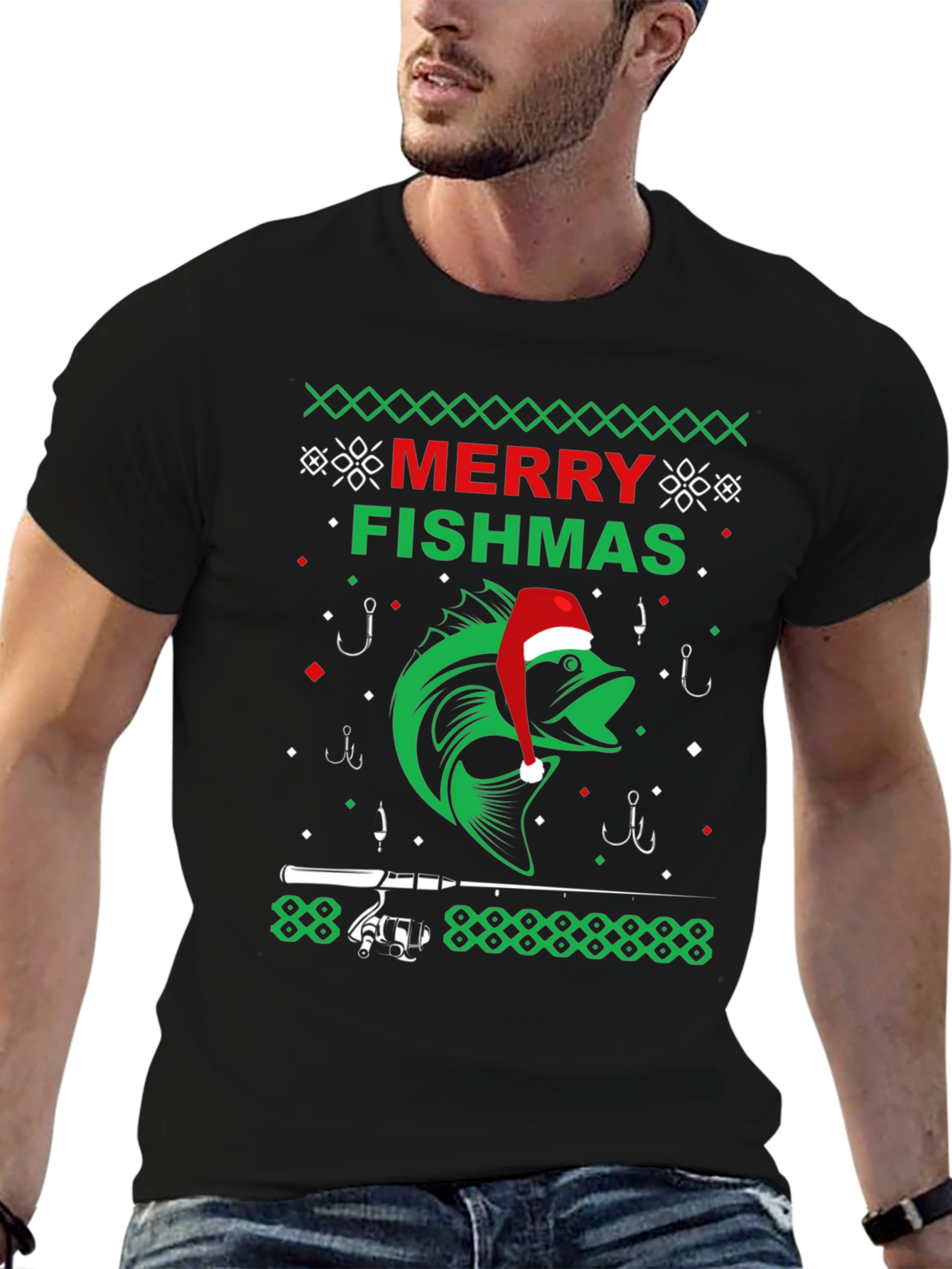 Merry Fishmas Graphic T-Shirt - Fishing Holiday Tee
