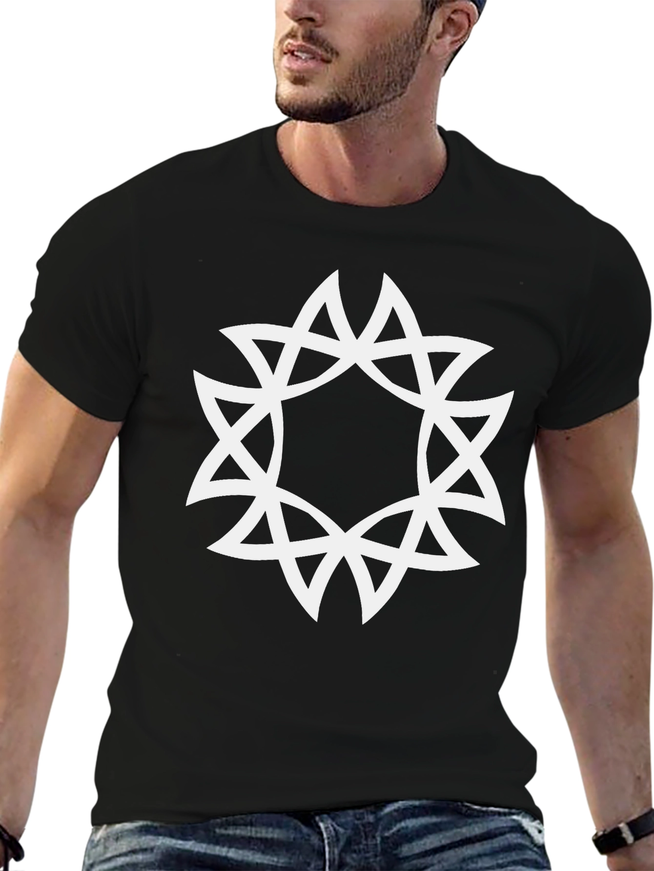 Geometric Starburst Graphic Tee - Black
