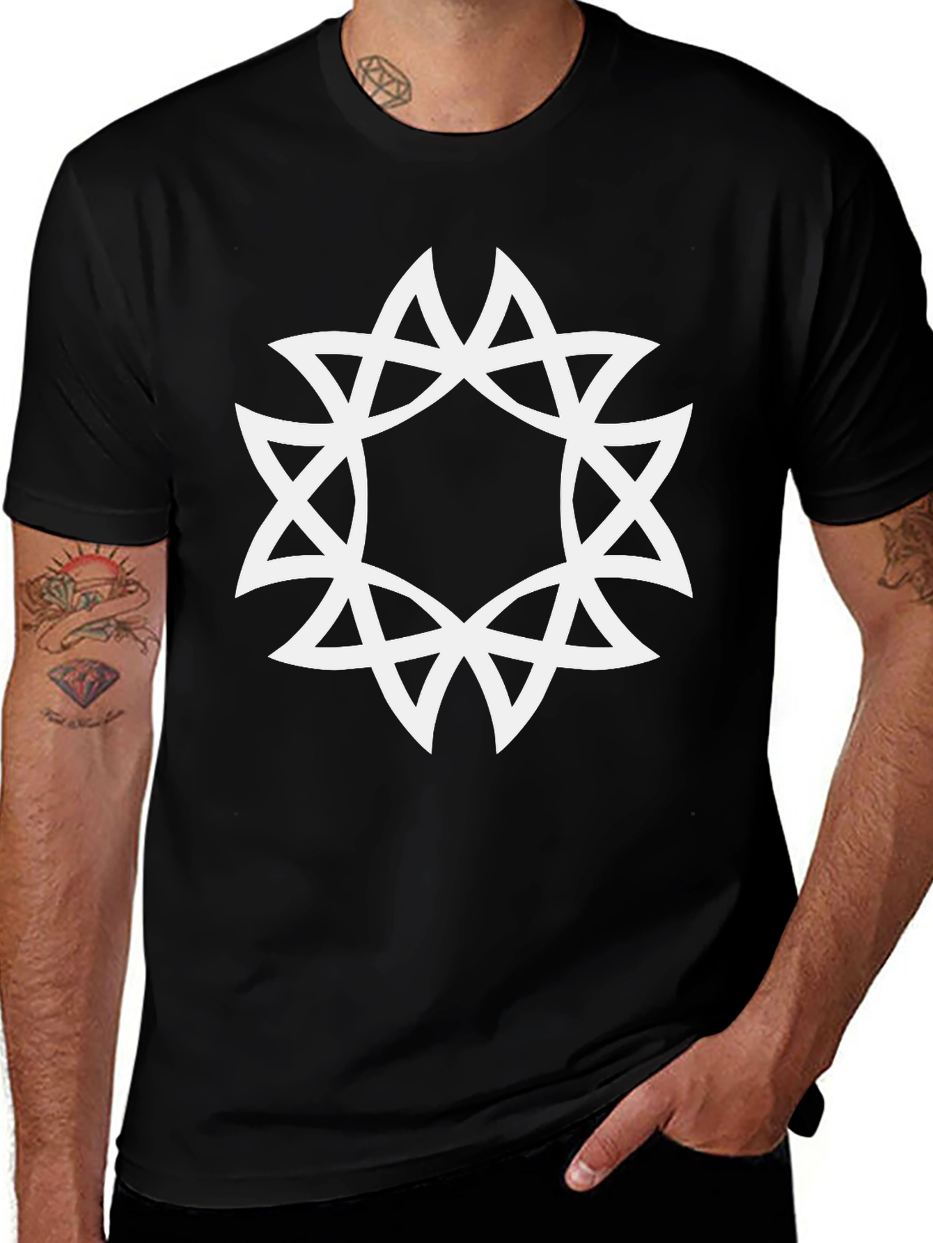 Geometric Starburst Graphic Tee - Black