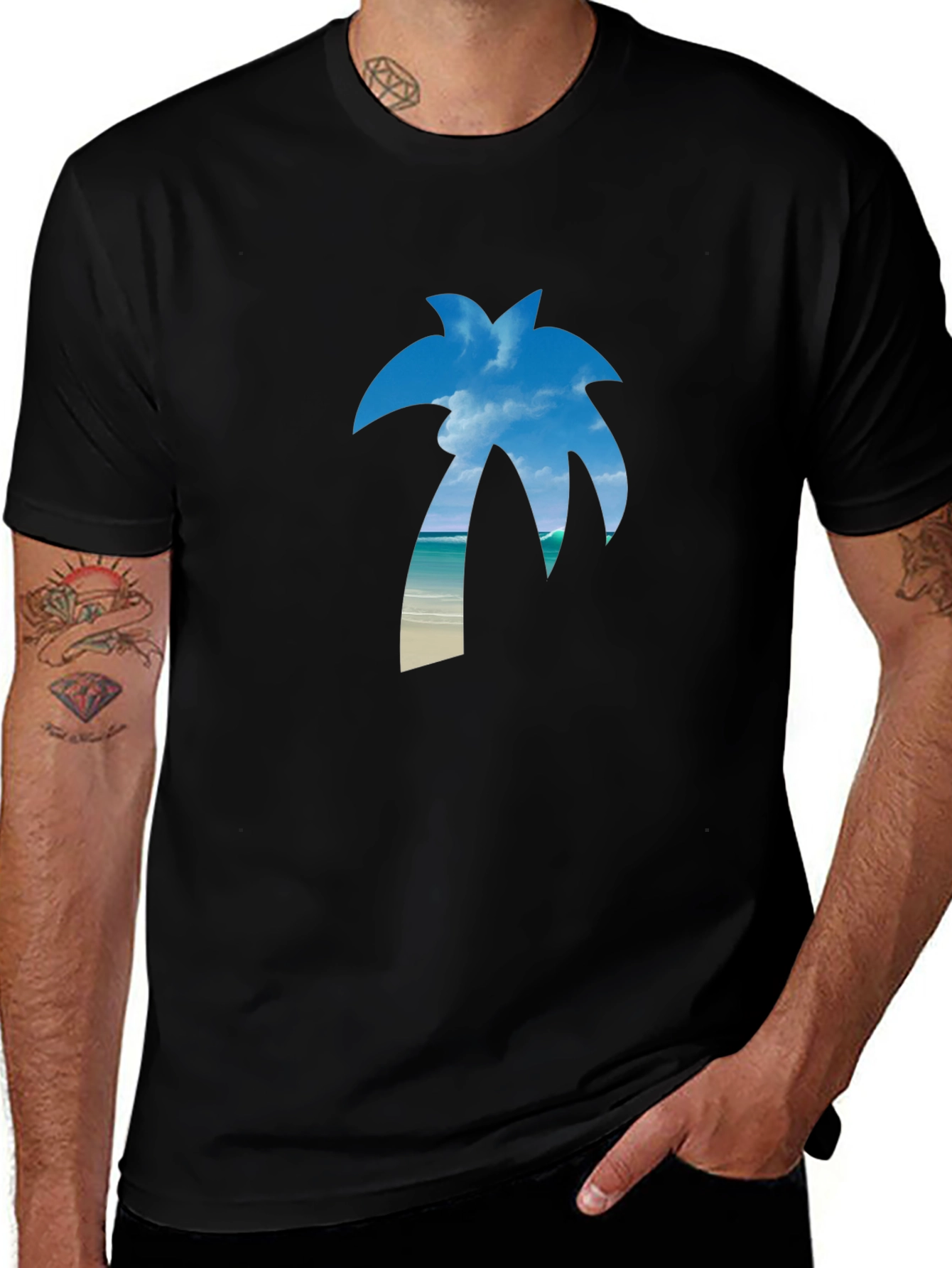 Tropical Palm Tree Graphic Tee - Black