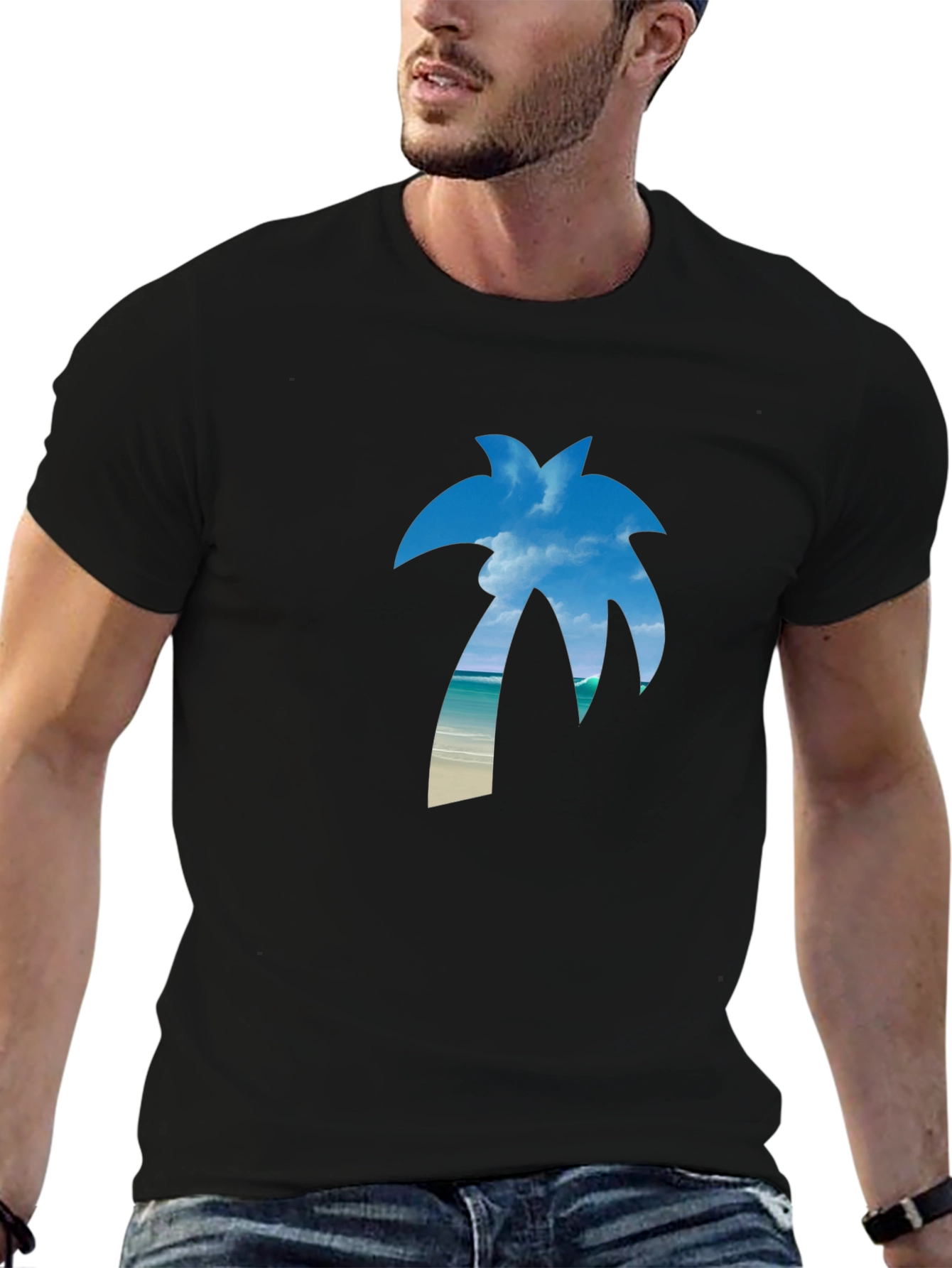 Tropical Palm Tree Graphic Tee - Black