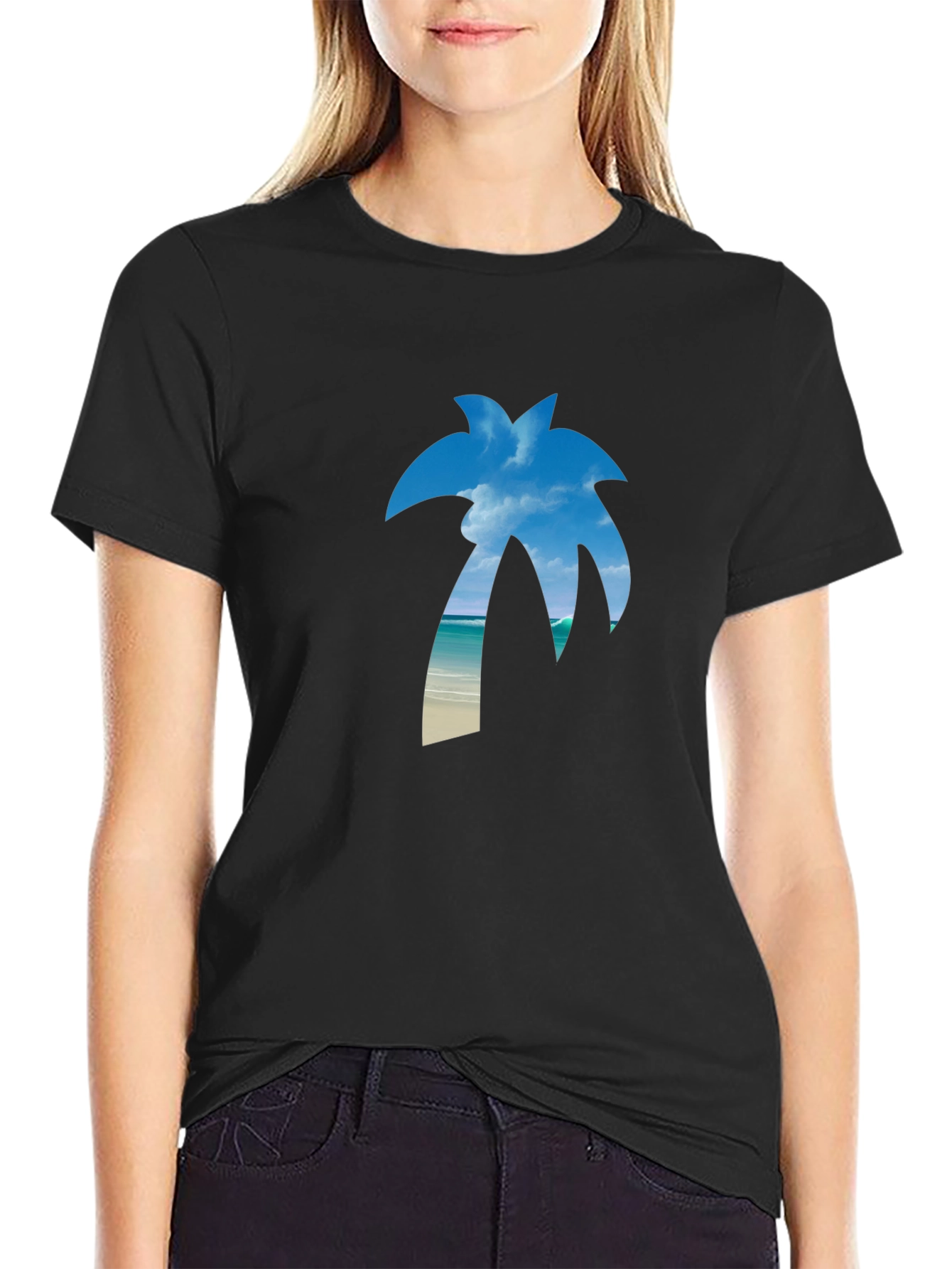 Tropical Palm Tree Graphic Tee - Black