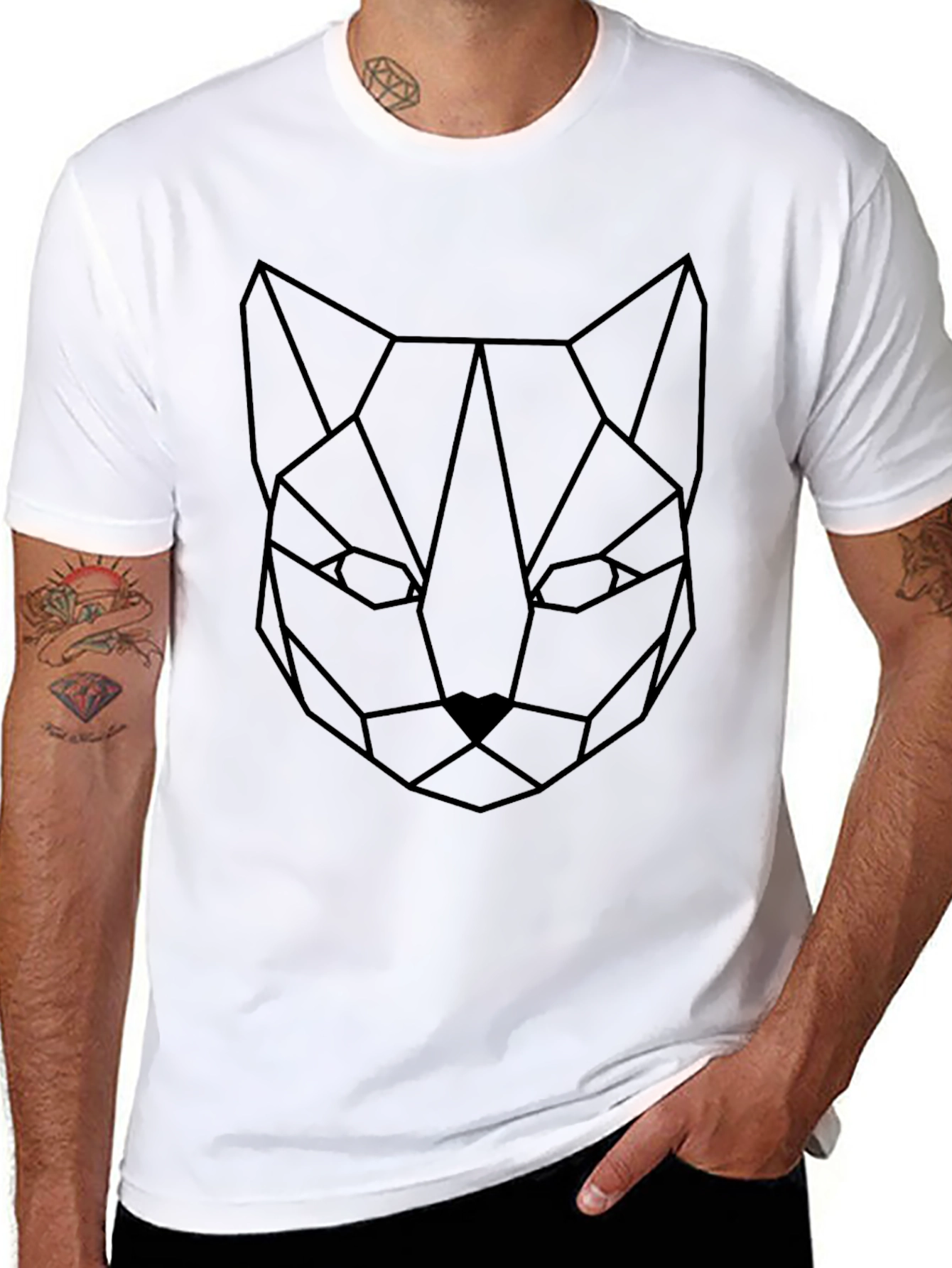 Geometric Cat Tee - Minimalist Style