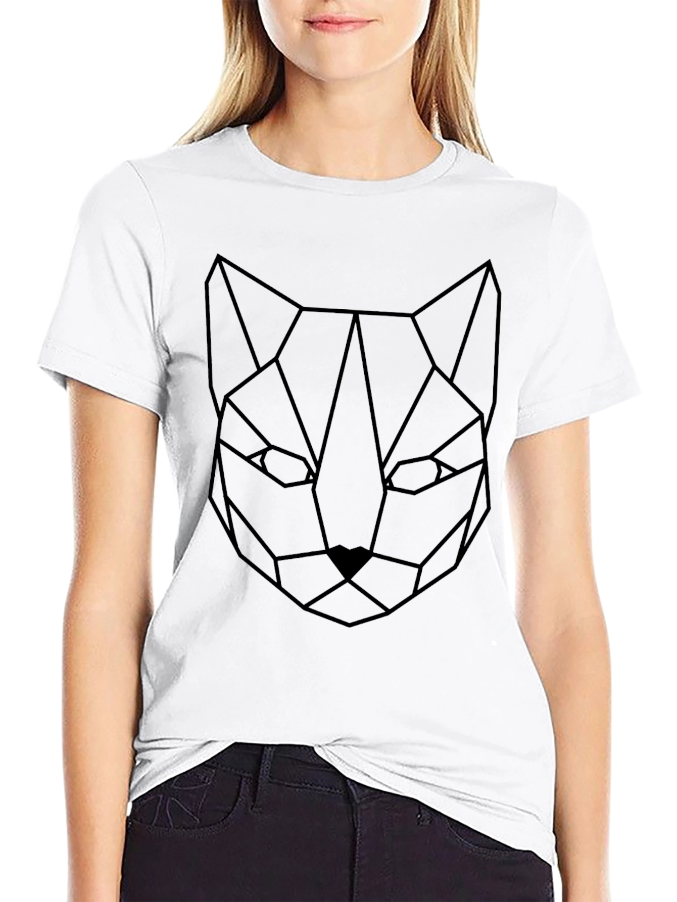 Geometric Cat Tee - Minimalist Style