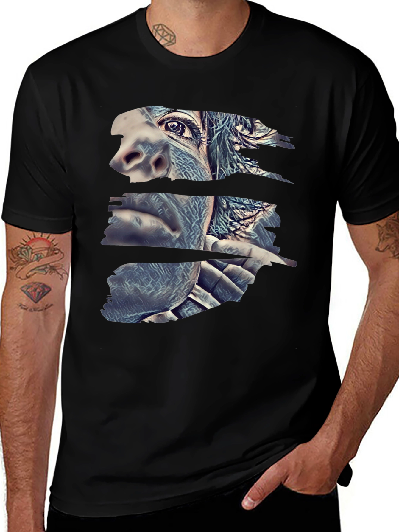 Abstract Gorilla Face Black T-Shirt