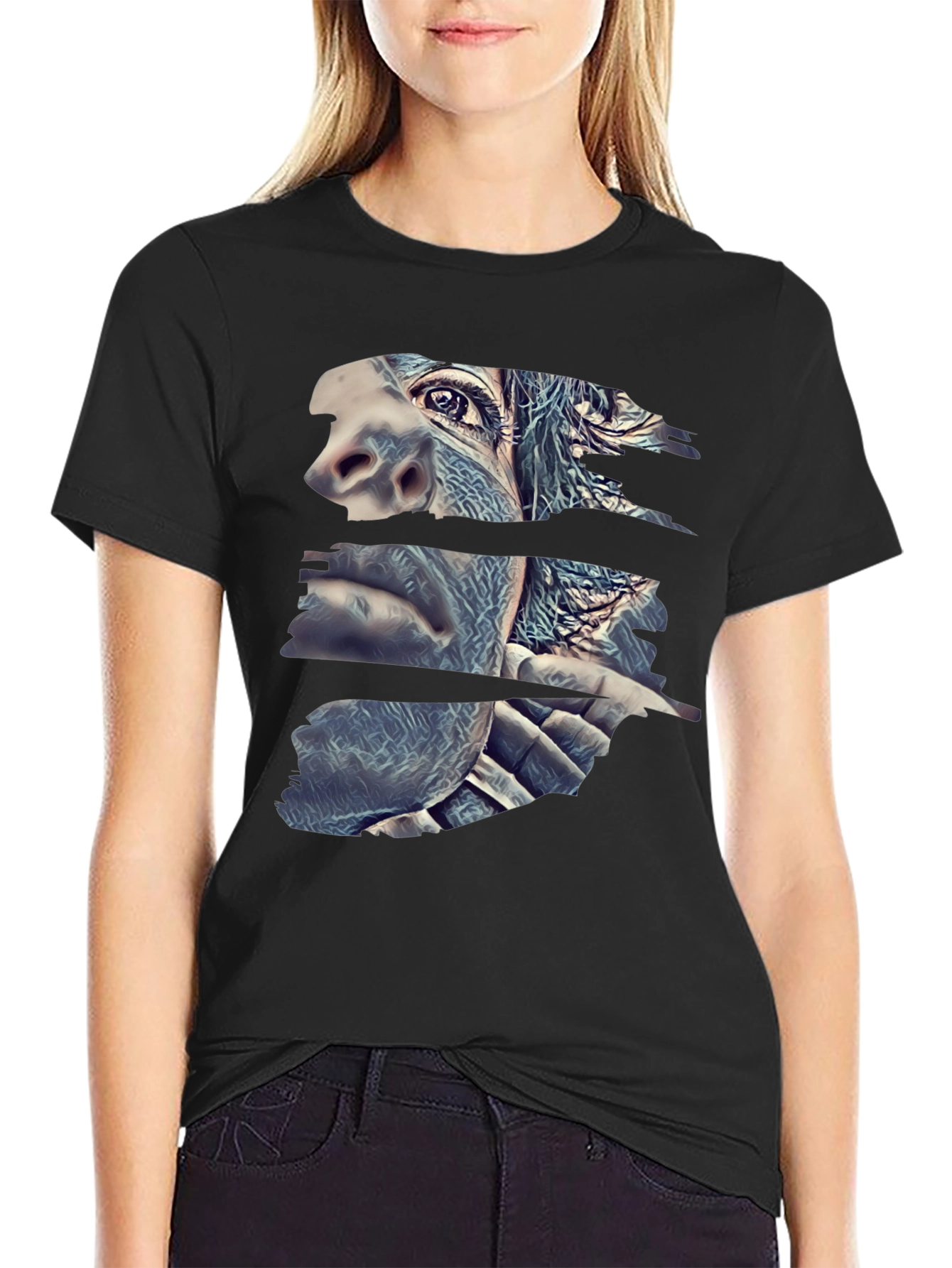 Abstract Gorilla Face Black T-Shirt