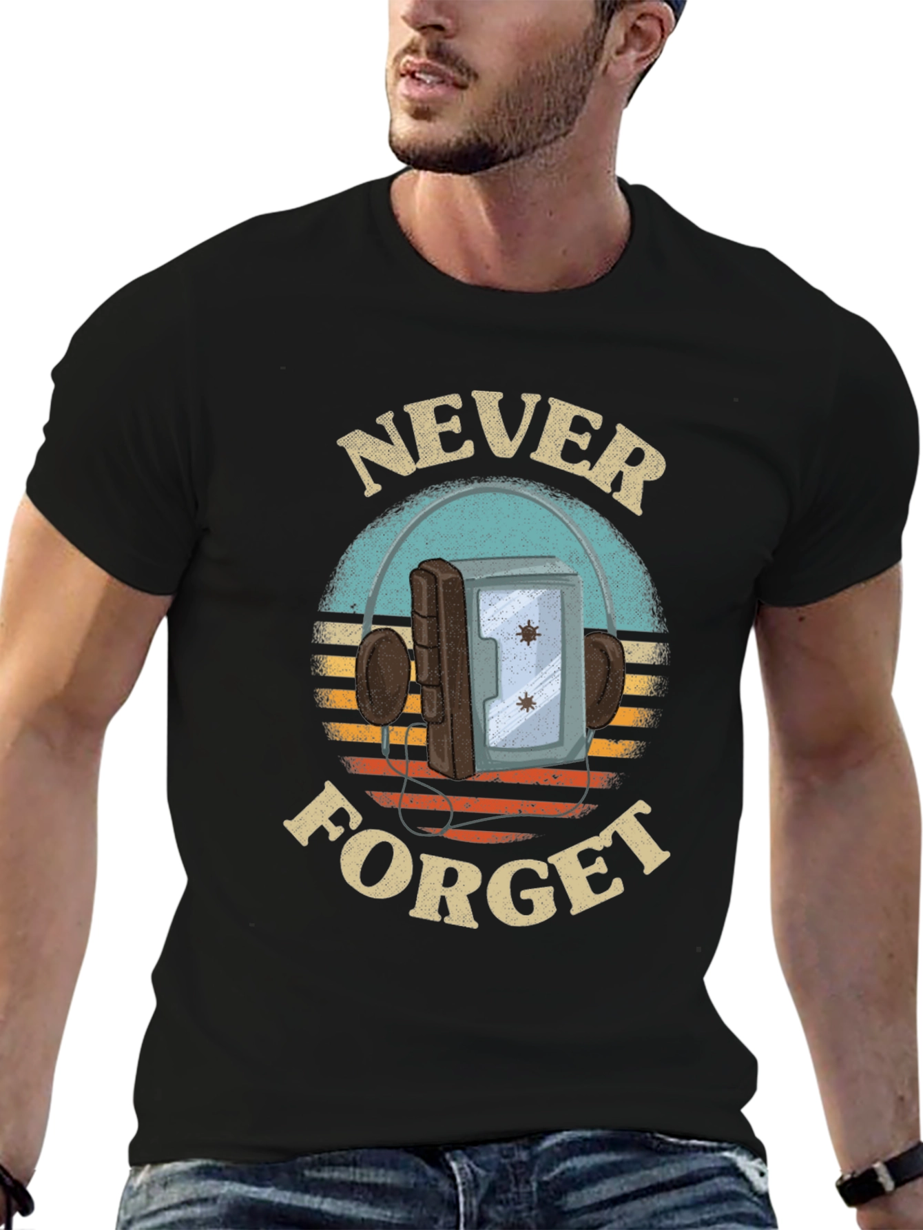 Retro Never Forget Cassette Player Graphic Tee