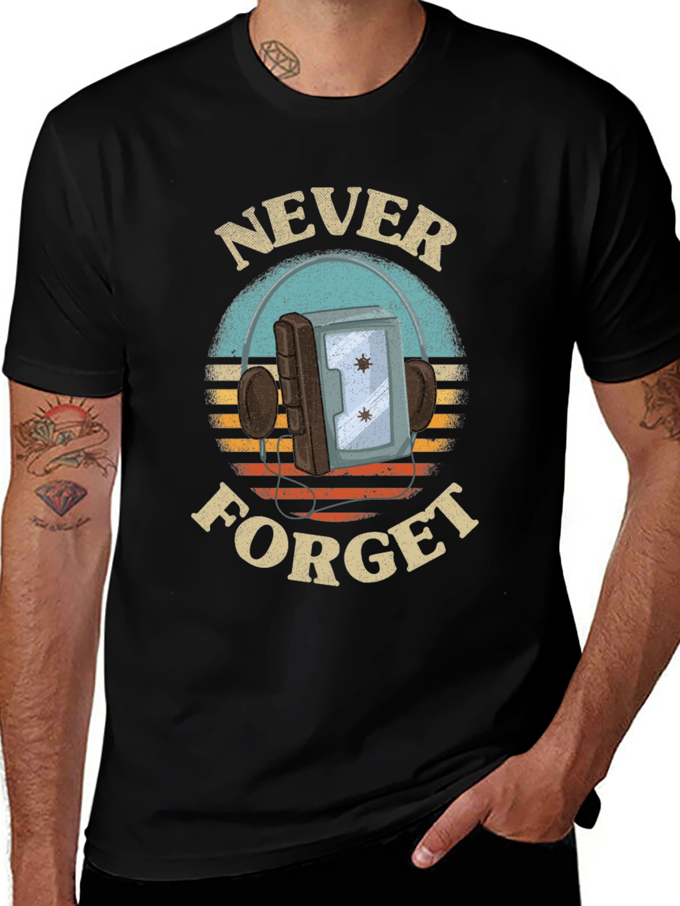 Retro Never Forget Cassette Player Graphic Tee