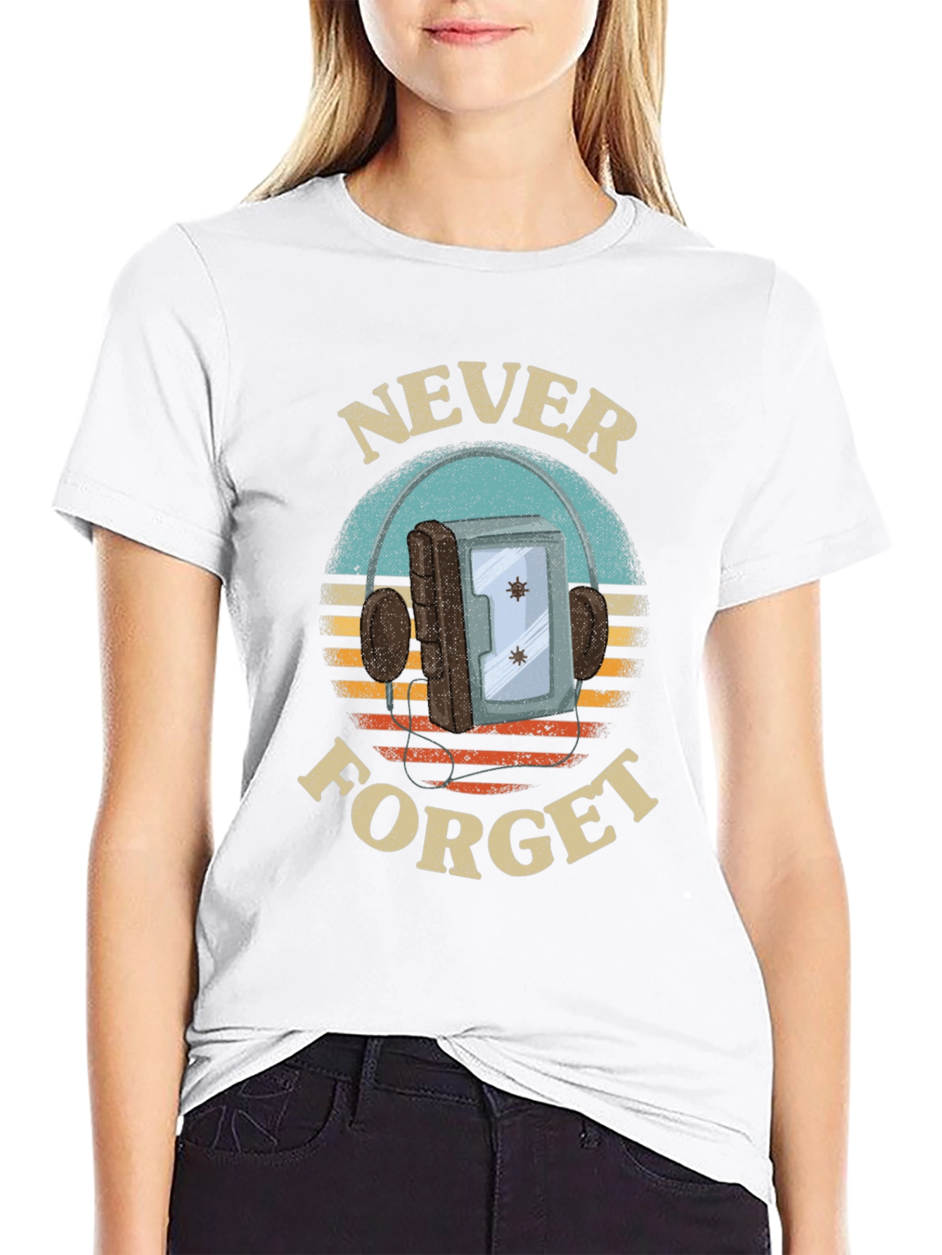 Retro Never Forget Cassette Player Graphic Tee
