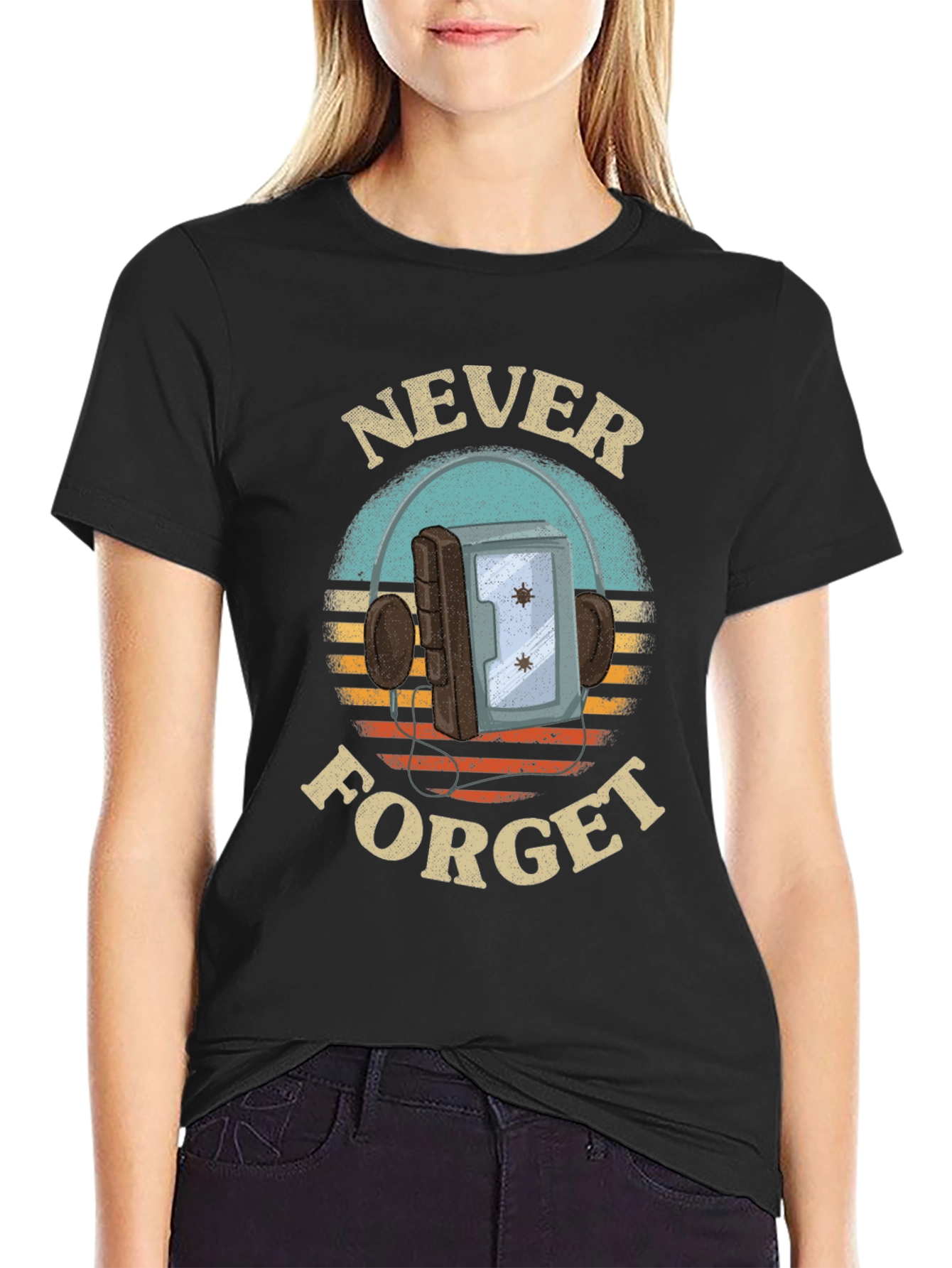 Retro Never Forget Cassette Player Graphic Tee