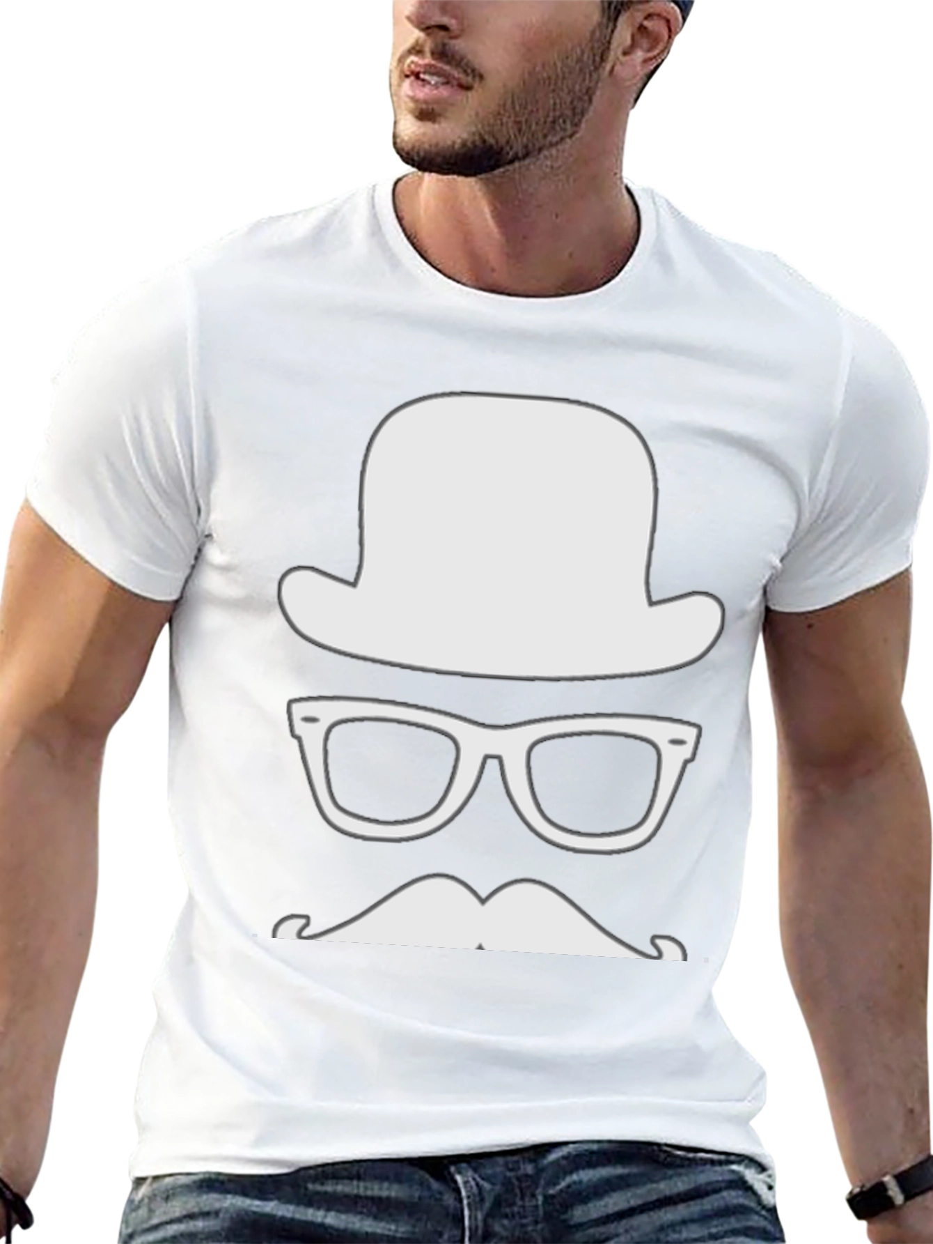 Mens Hipster Graphic Tee - Hat Glasses Mustache