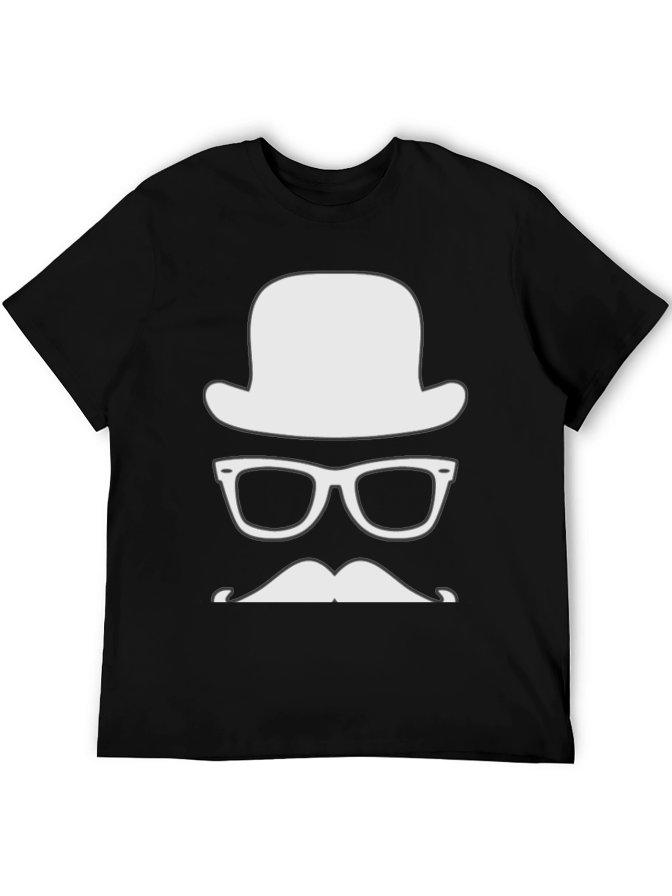Mens Hipster Graphic Tee - Hat Glasses Mustache
