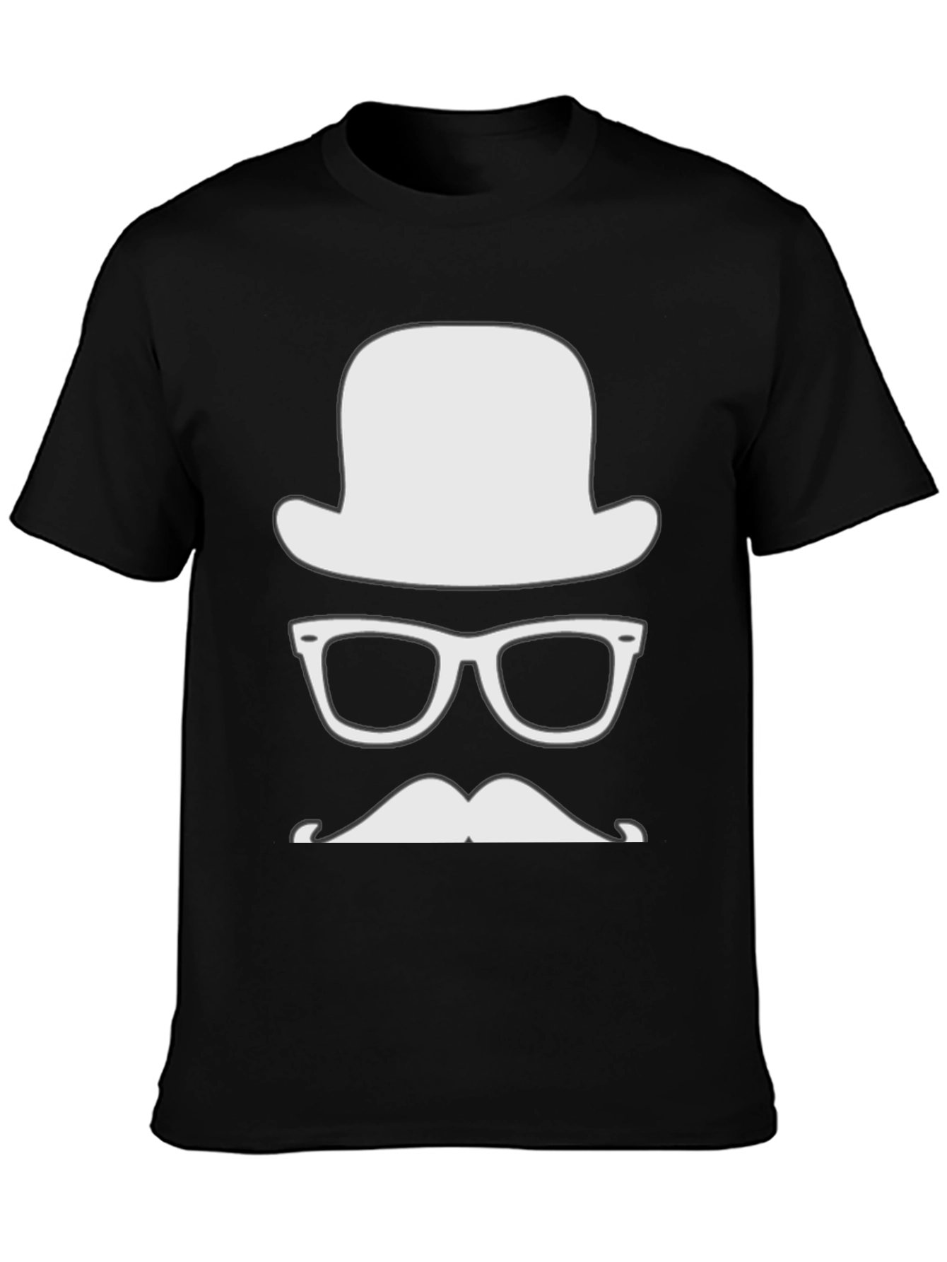 Mens Hipster Graphic Tee - Hat Glasses Mustache