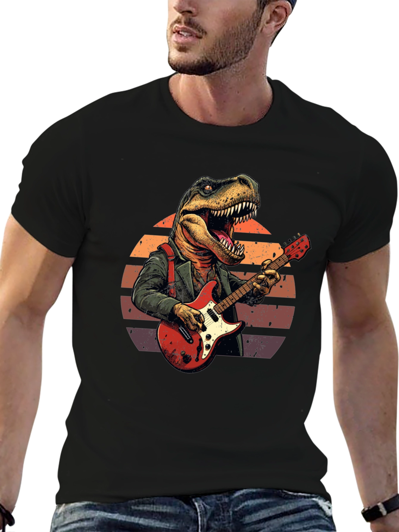 Dinosaur Guitar Player T-Shirt - Rock Star Tee