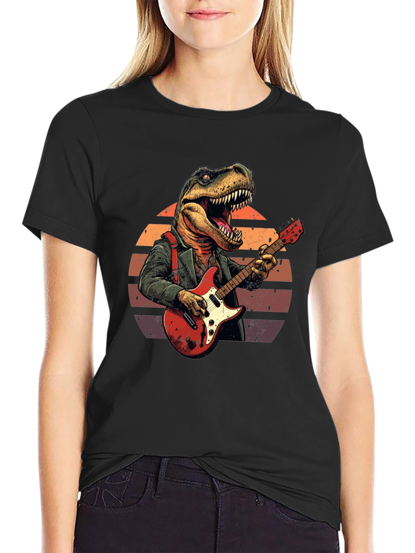 Dinosaur Guitar Player T-Shirt - Rock Star Tee