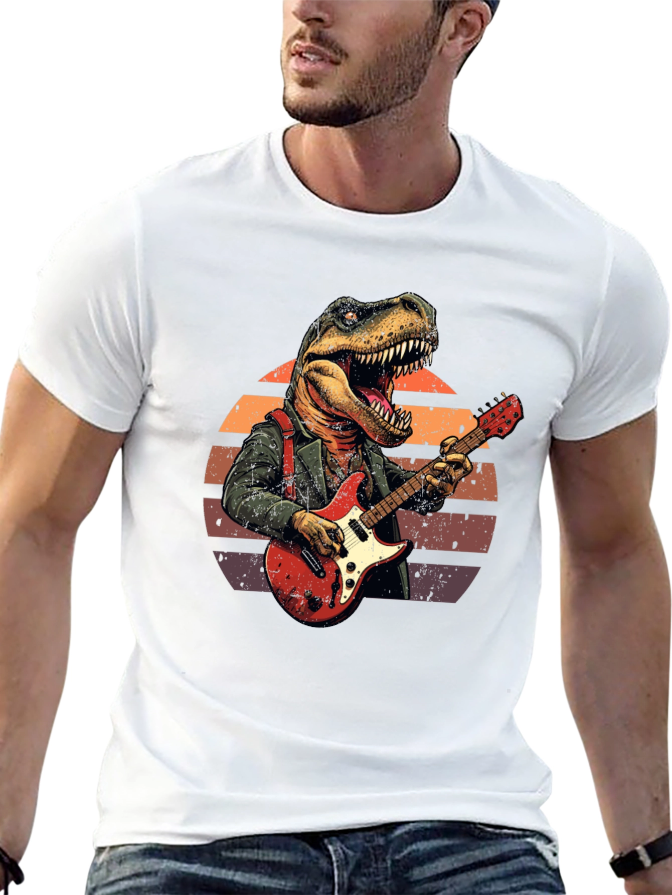 Dinosaur Guitar Player T-Shirt - Rock Star Tee
