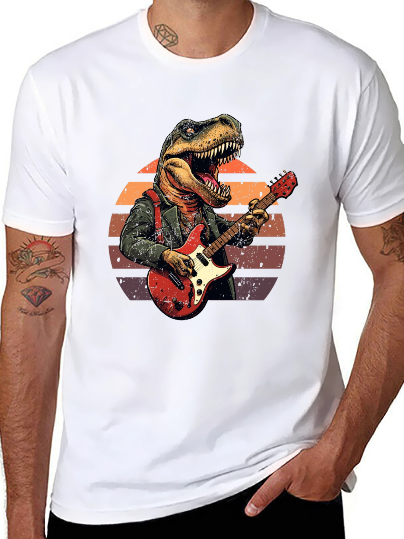 Dinosaur Guitar Player T-Shirt - Rock Star Tee