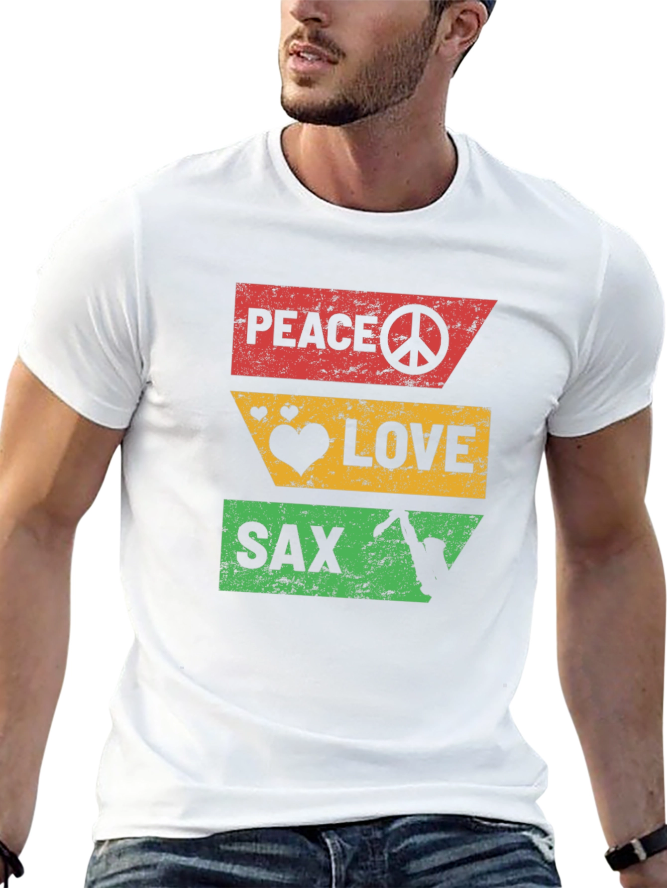 Peace Love Sax T-Shirt - Cool Graphic Tee