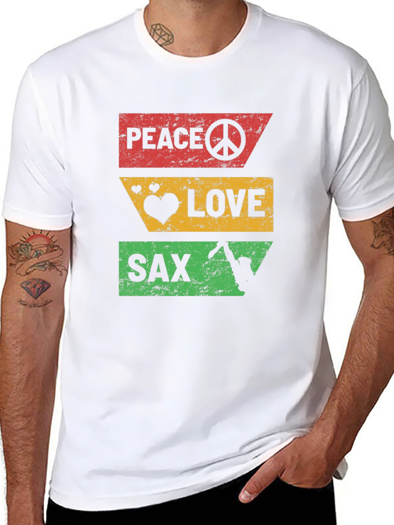 Peace Love Sax T-Shirt - Cool Graphic Tee
