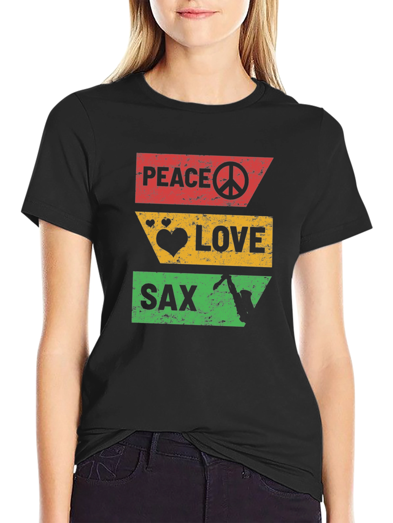Peace Love Sax T-Shirt - Cool Graphic Tee