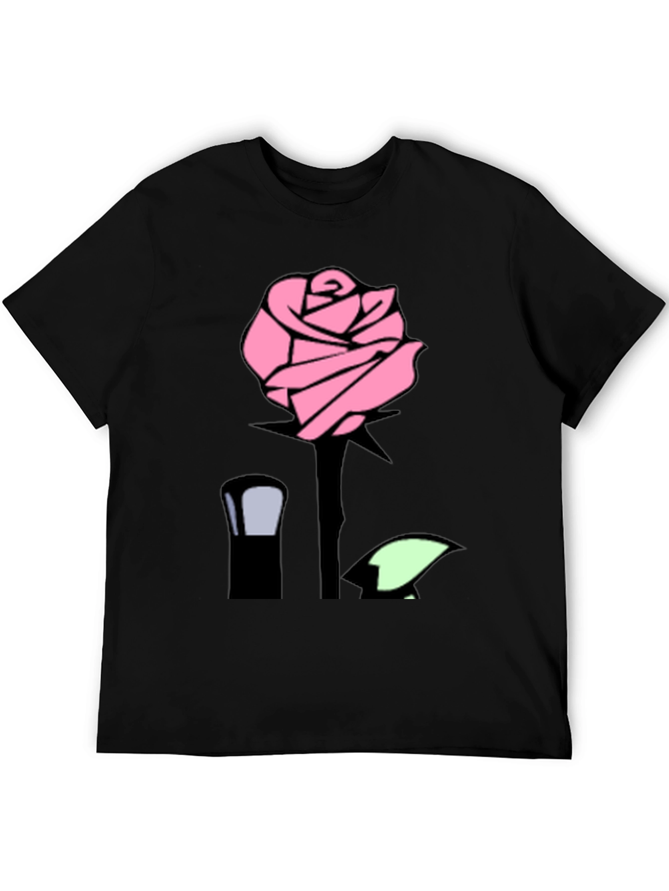 Pink Rose Graphic Black T-Shirt