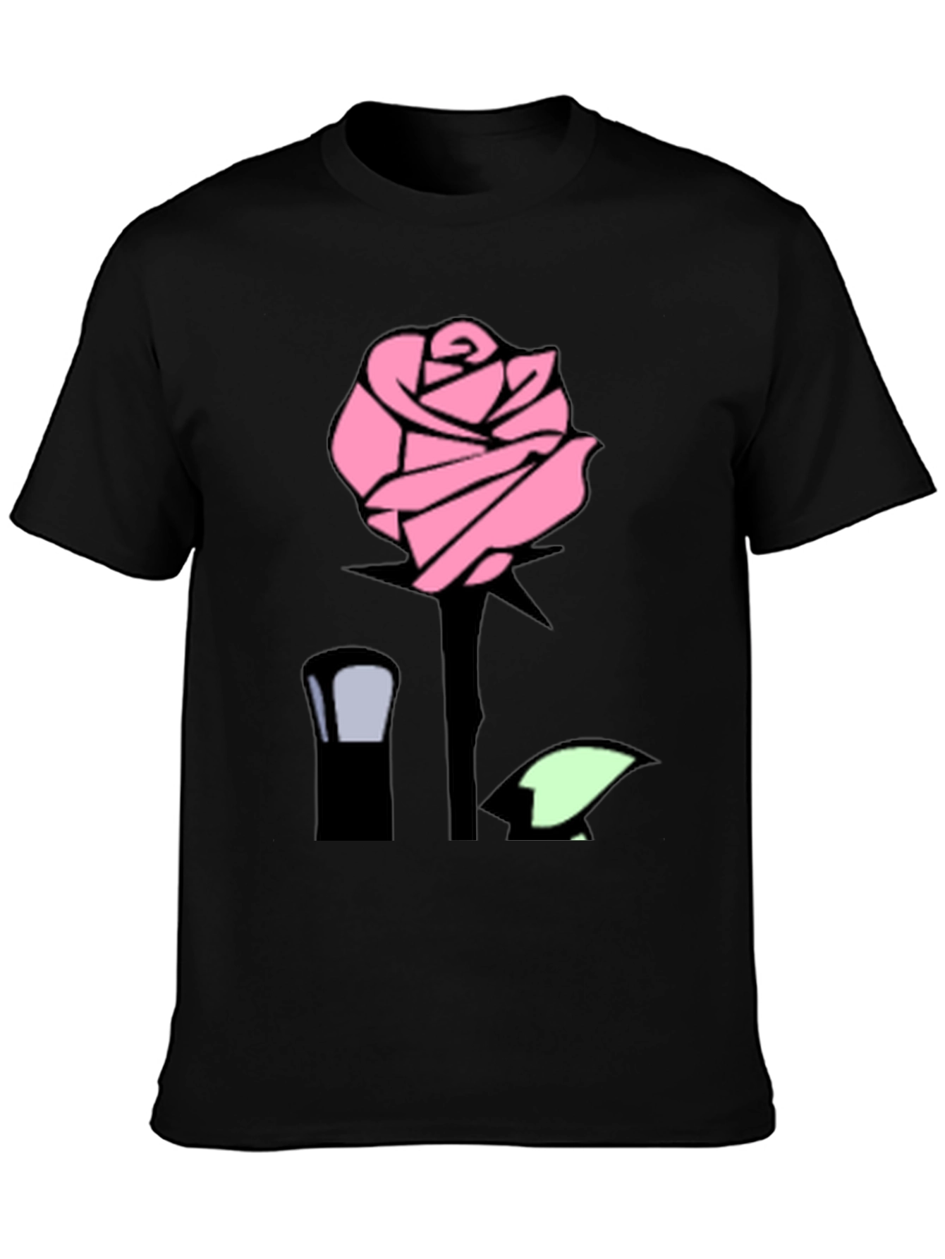 Pink Rose Graphic Black T-Shirt