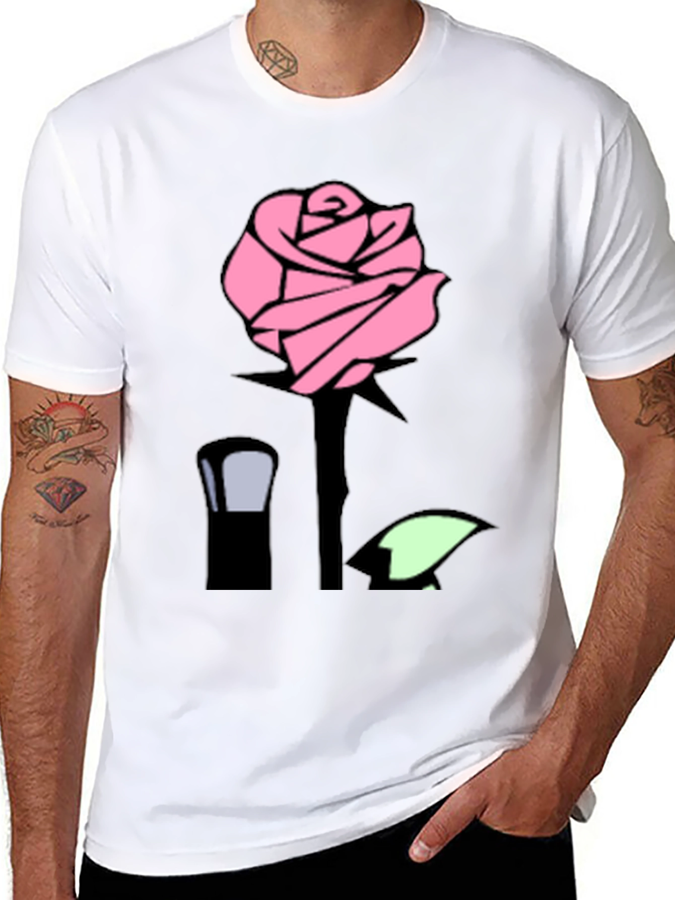 Pink Rose Graphic Black T-Shirt